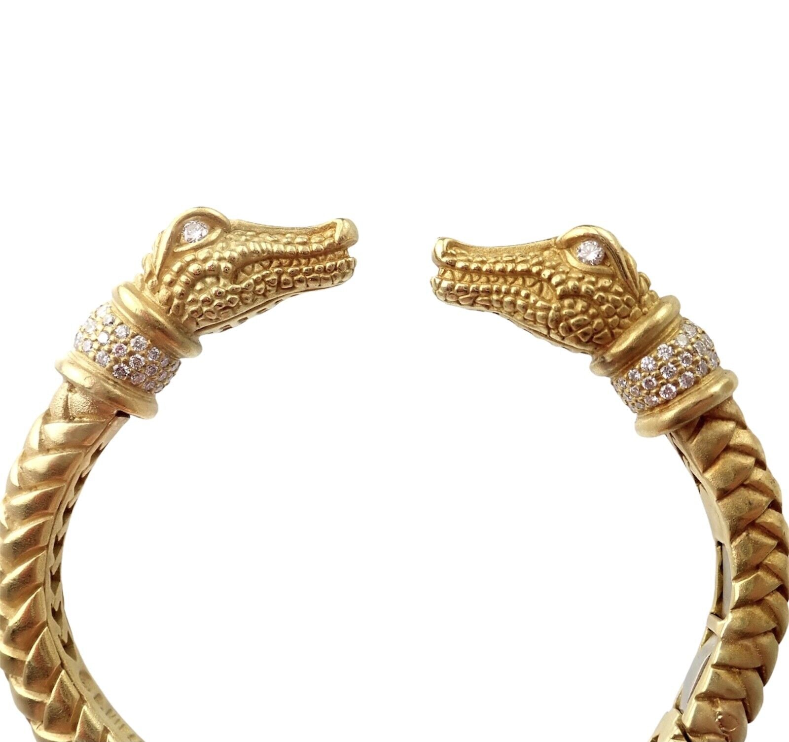 Authentic! Kieselstein Cord 18k Yellow Gold Diamond Two Alligator Heads Bracelet | Fortrove