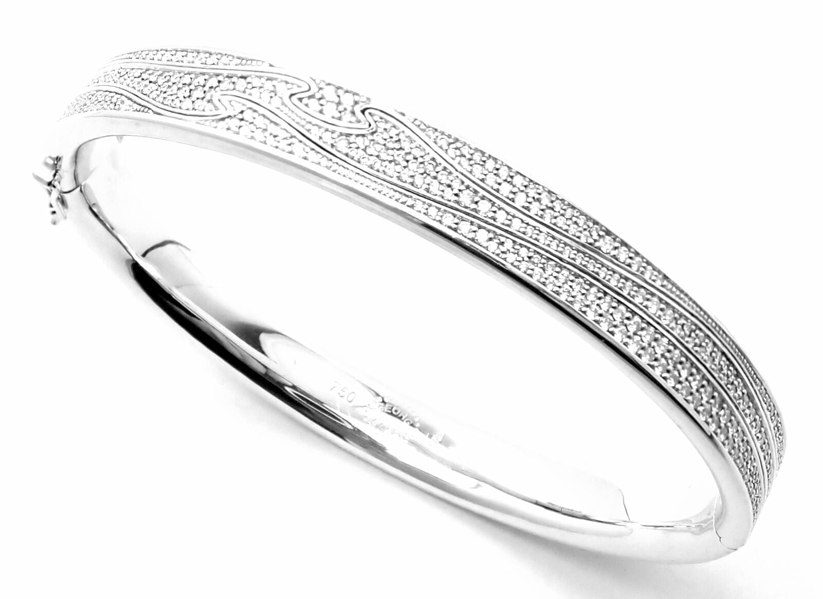 Authentic! Georg Jensen Fusion 18k White Gold Pave Diamond Bangle Bracelet Paper | Fortrove