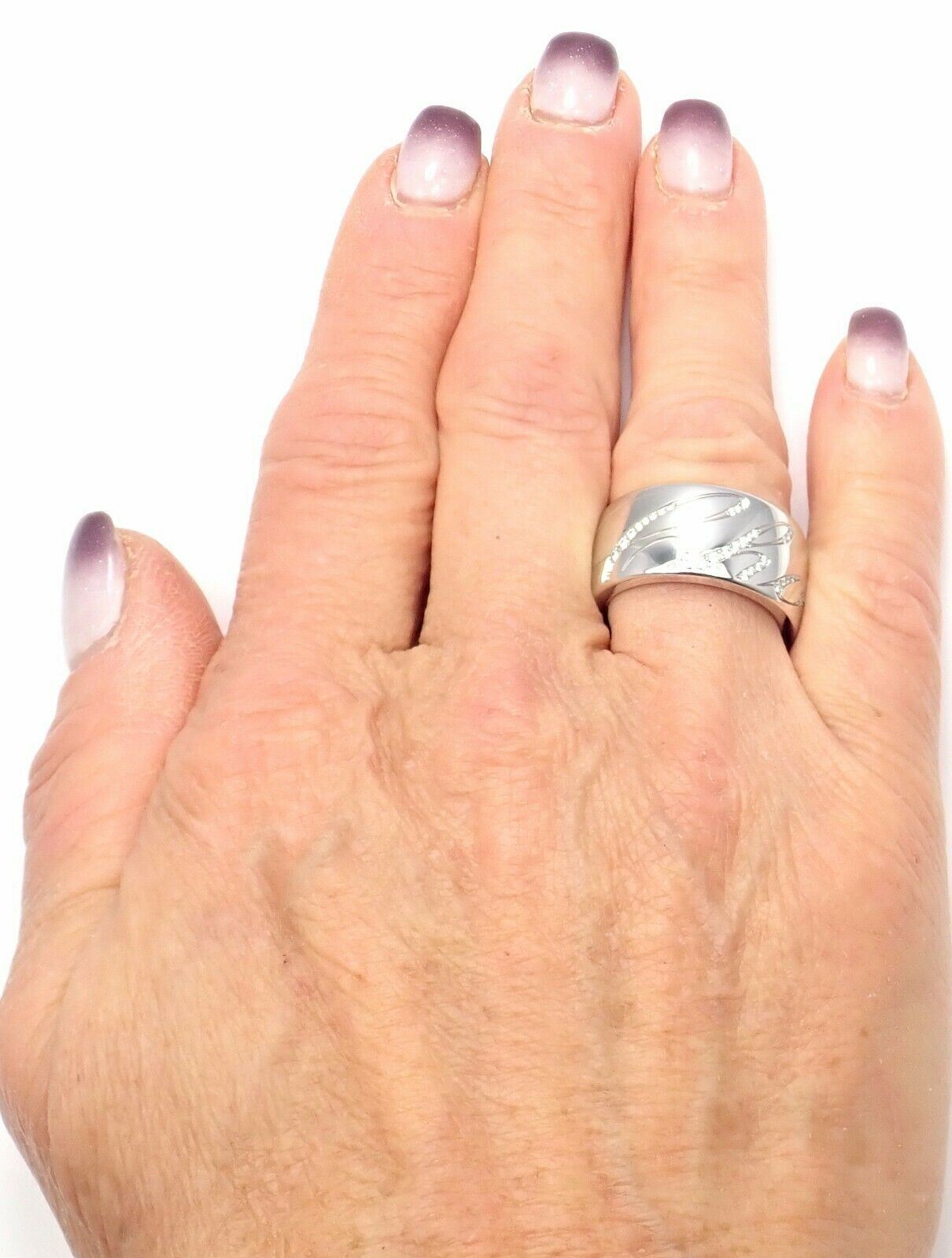 Chopard Chopardissimo 18k White Gold Diamond Signature Band Ring Size 6 Cert | Fortrove