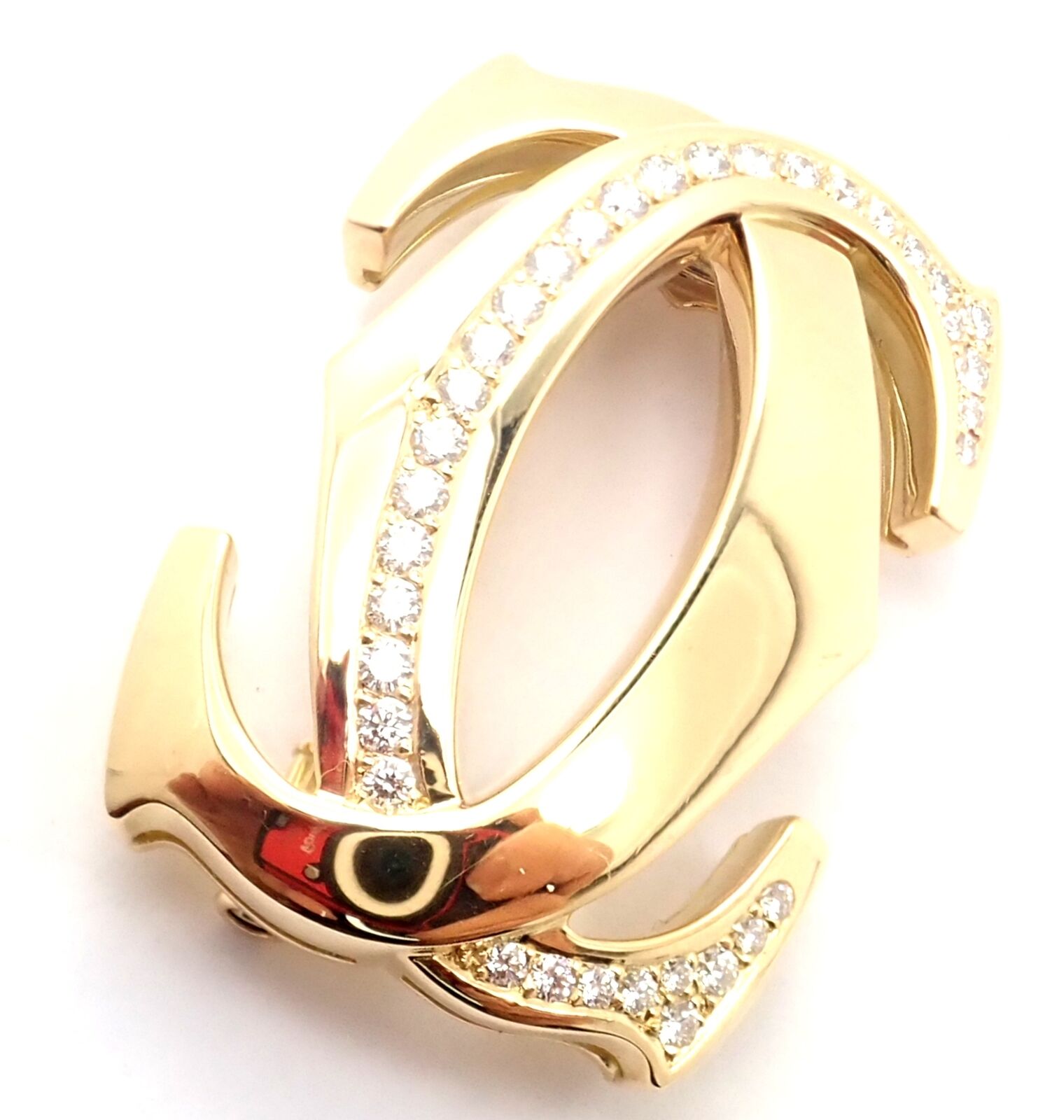 Cartier Jewelry & Watches:Fine Jewelry:Brooches & Pins Authentic! Cartier Penelope Double C 18k Yellow Gold Diamond Large Brooch Pin