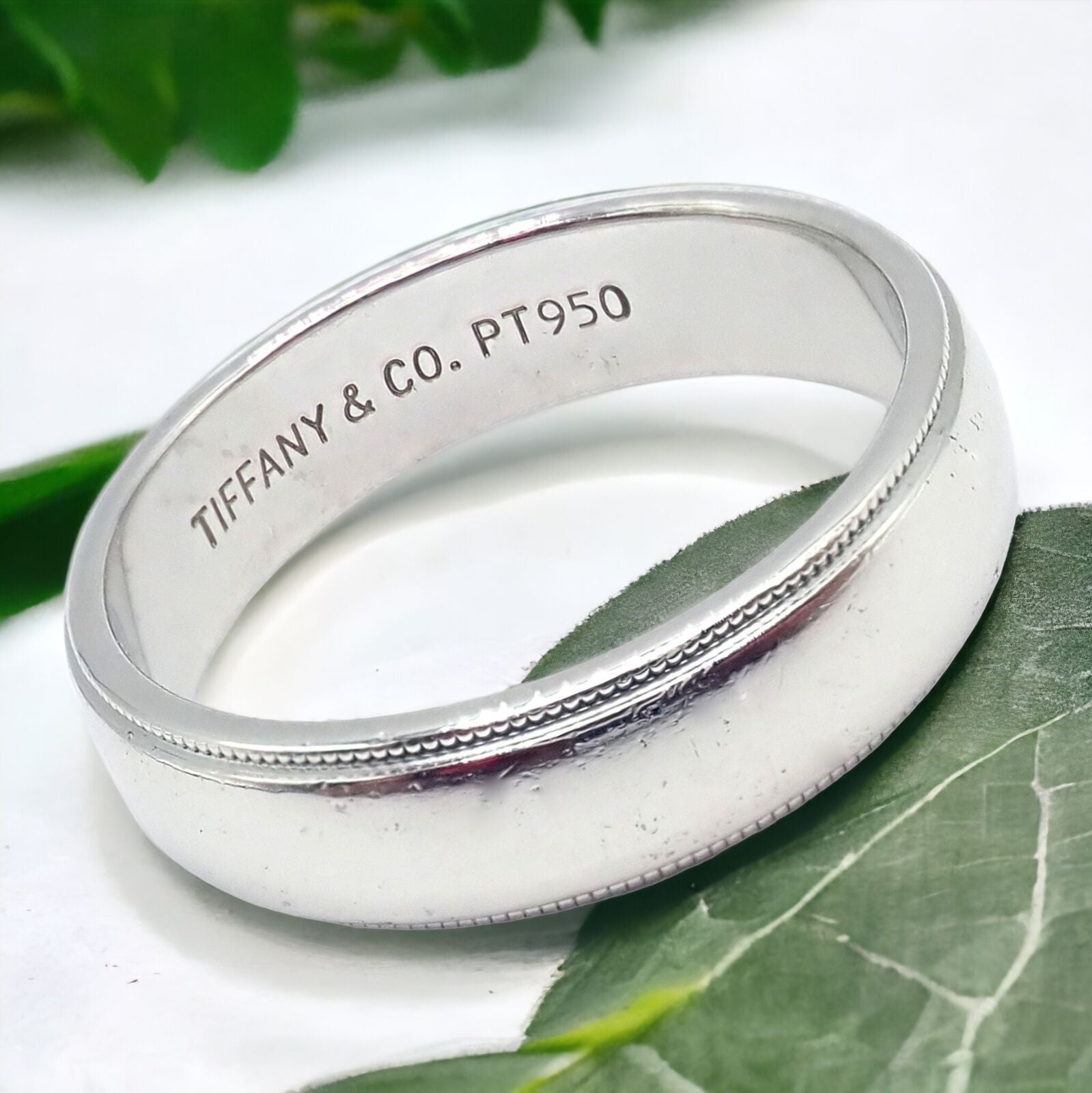 Tiffany & Co. Platinum 6mm Band Classic Milgrain Mens Band Ring Sz 11.5 | Fortrove