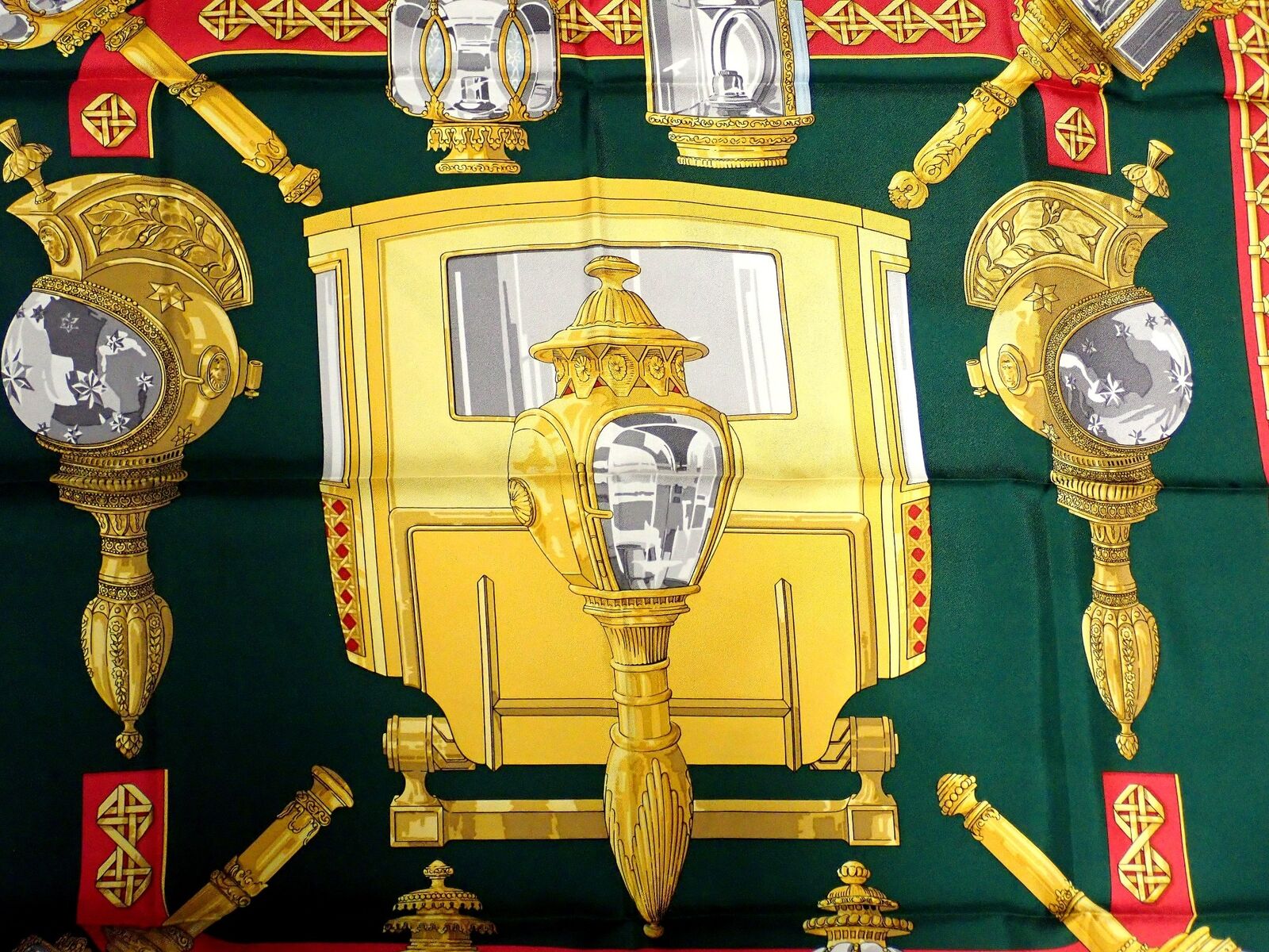 Authentic RARE! Hermes Feux De Route Vintage 90cm Green Red Silk Scarf | Fortrove