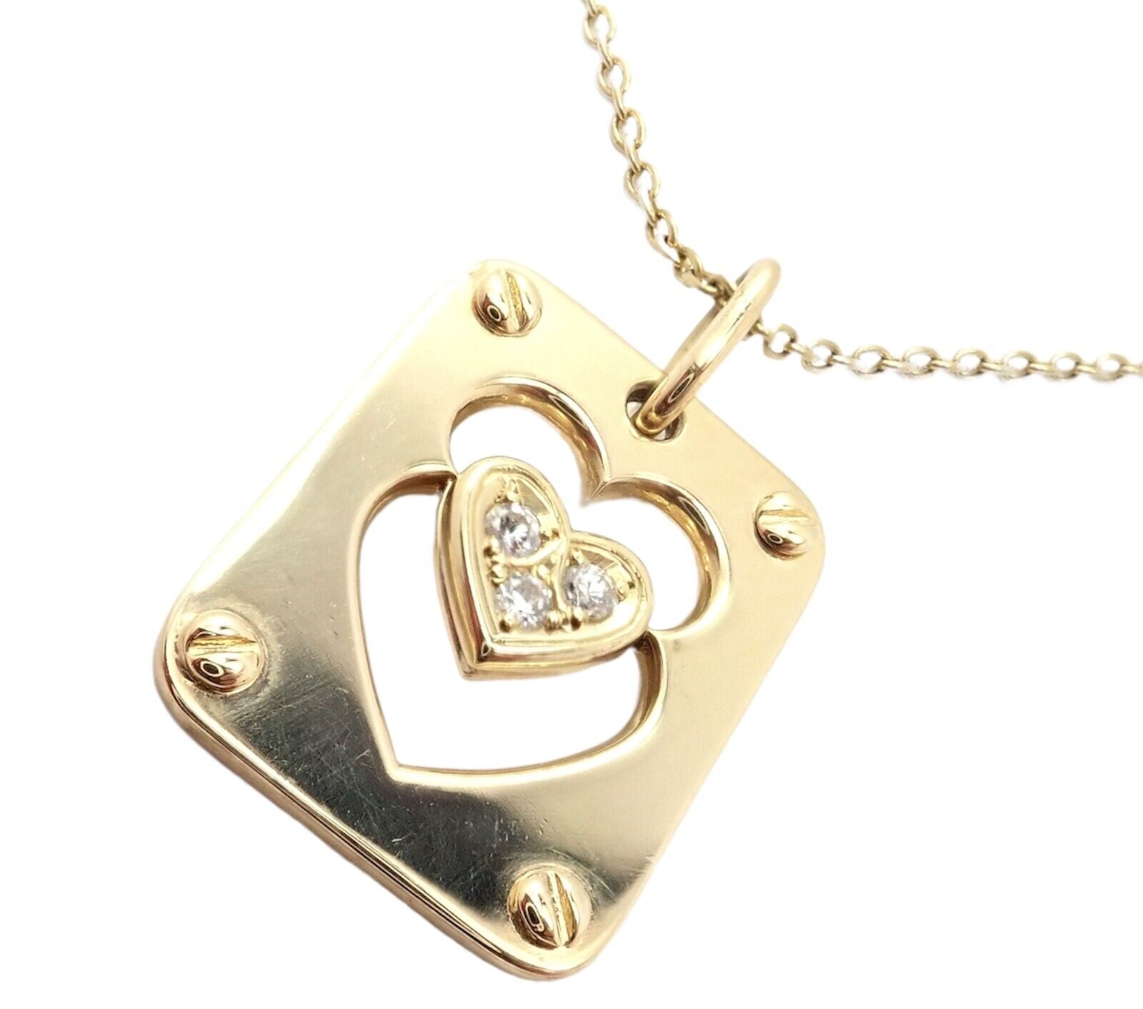 Rare! Christian Dior 18k Yellow Gold Diamond Ace Of Hearts Card Pendant Necklace | Fortrove