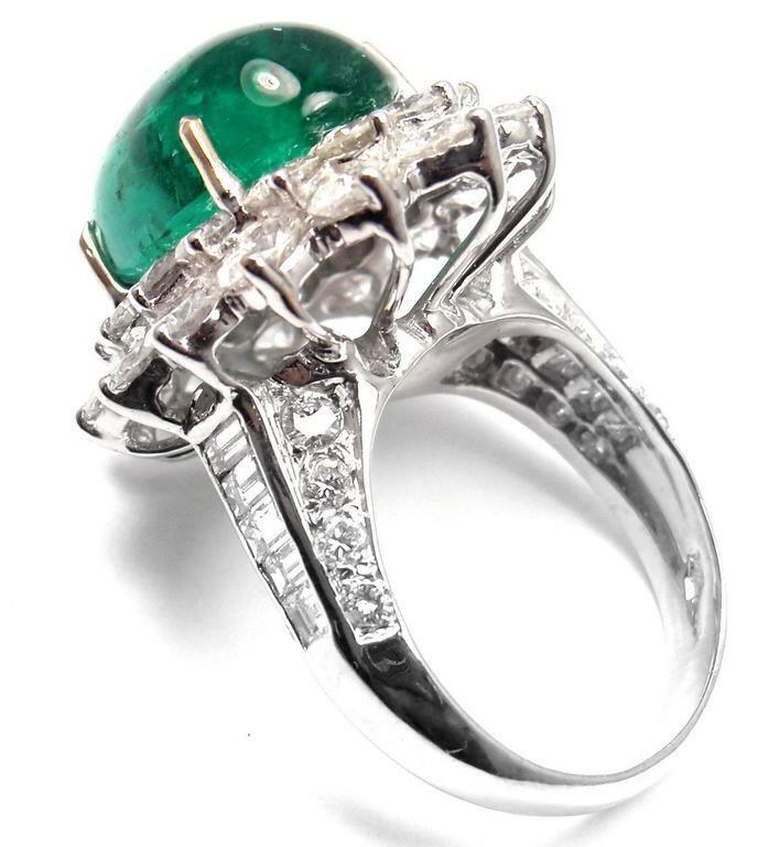 Authentic Craig Drake 18k White Gold Large 10.97ct Emerald Diamond Cocktail Ring | Fortrove