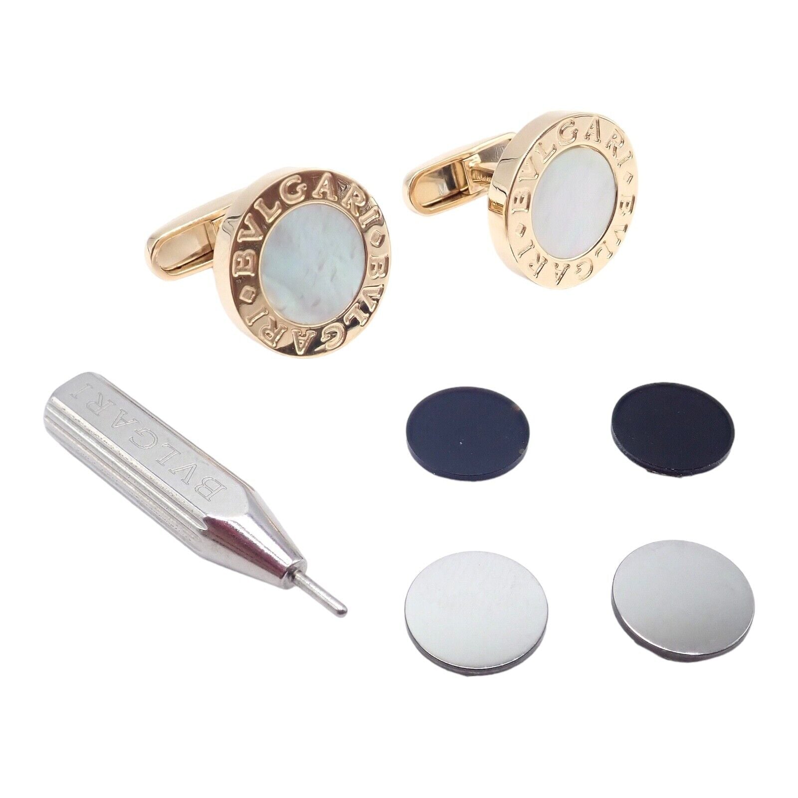 Authentic! Bvlgari Bulgari 18k Yellow Gold Multicenter Cufflink Kit Set | Fortrove