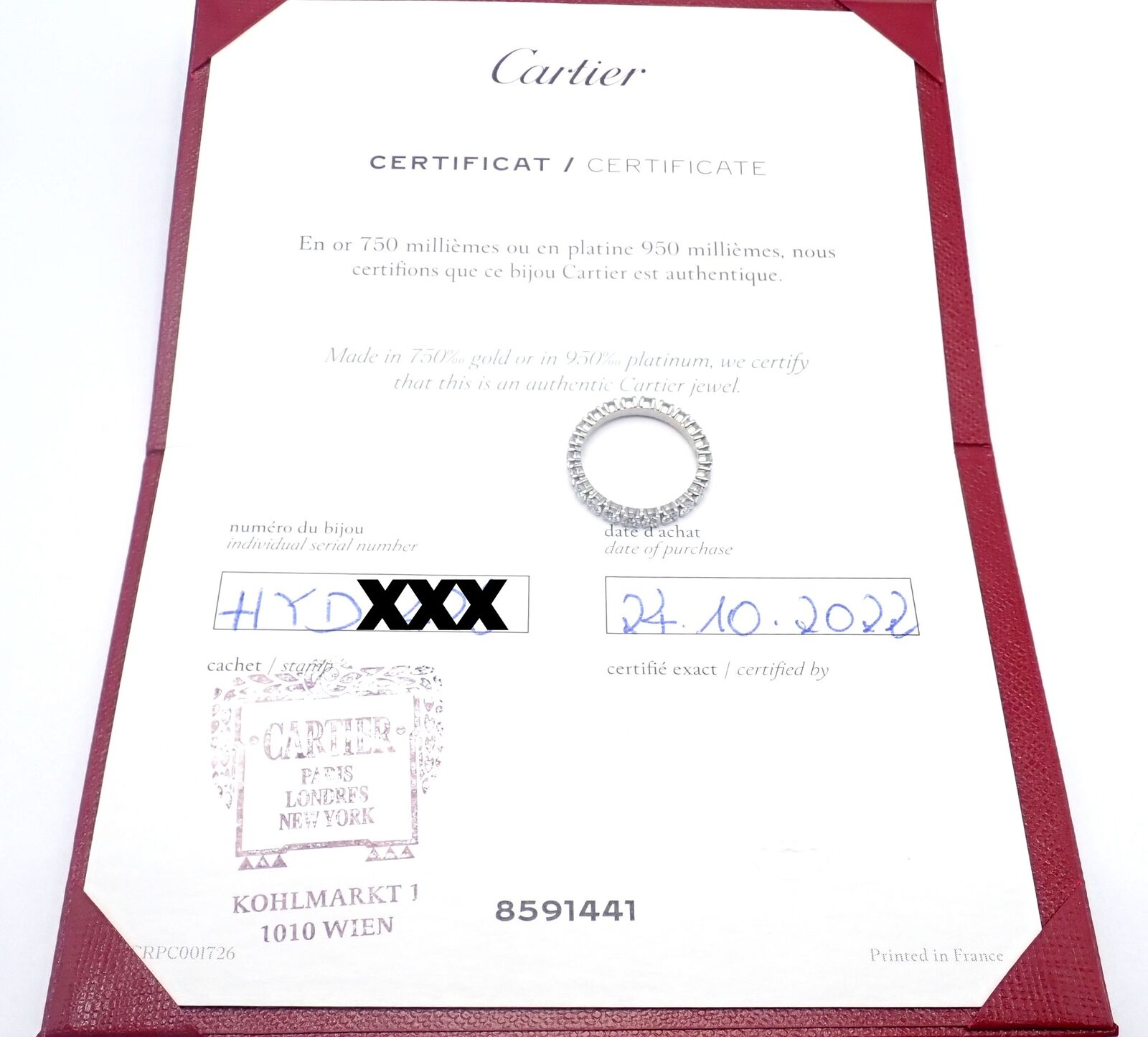 Authentic! Cartier Destinee Platinum Full Diamond Wedding Band Ring Size 6 Cert. | Fortrove