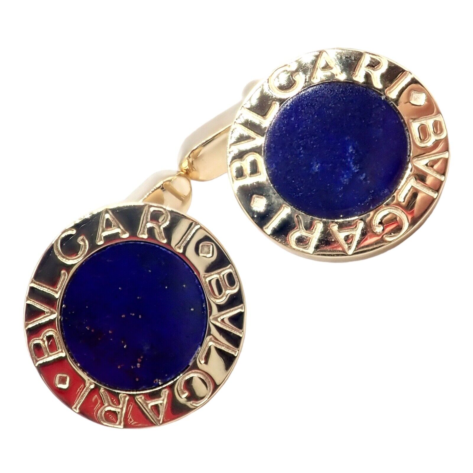 Authentic! Bvlgari Bulgari 18k Yellow Gold Lapis Lazuli Cufflinks | Fortrove