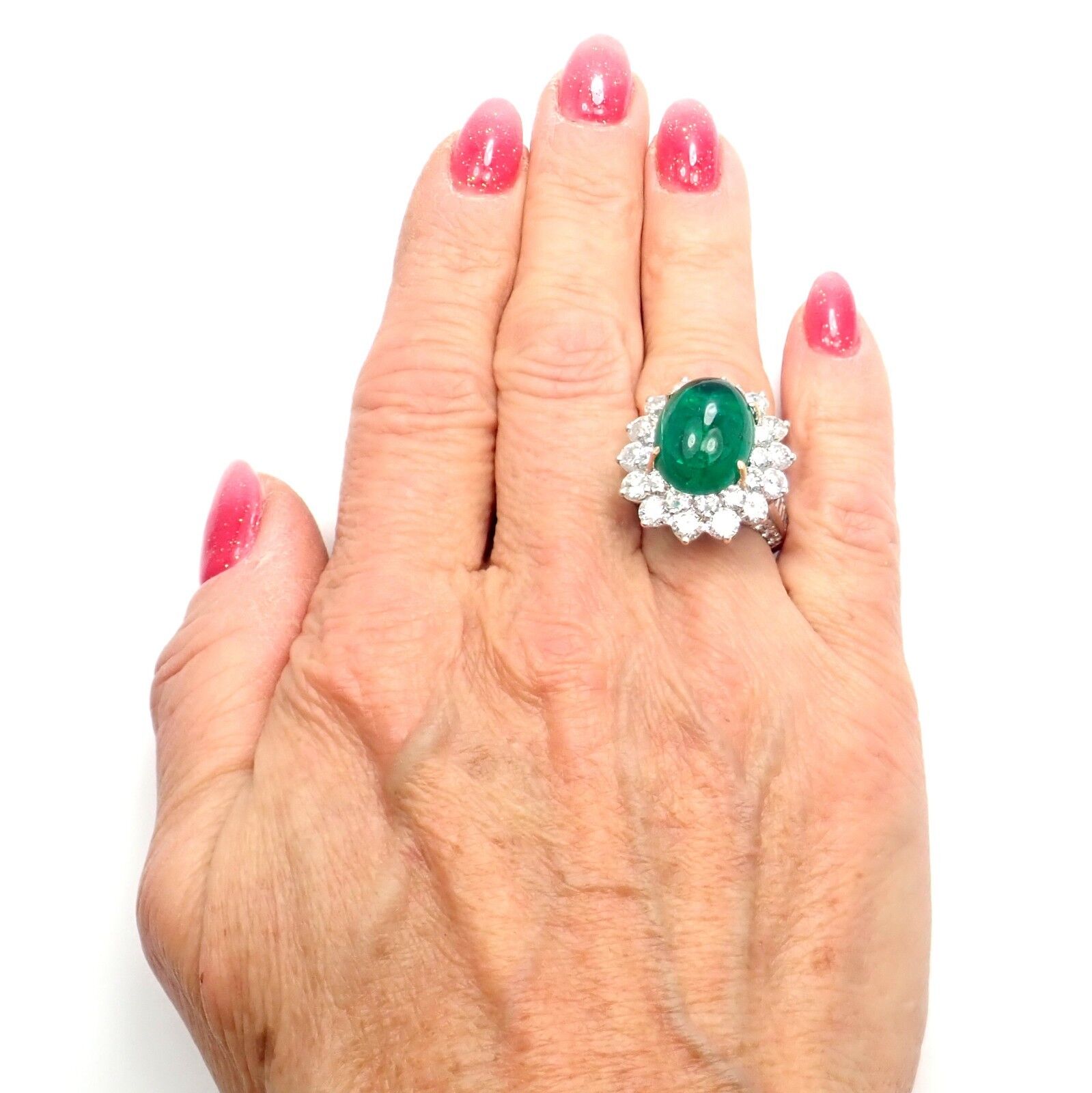 Authentic Craig Drake 18k White Gold Large 10.97ct Emerald Diamond Cocktail Ring | Fortrove
