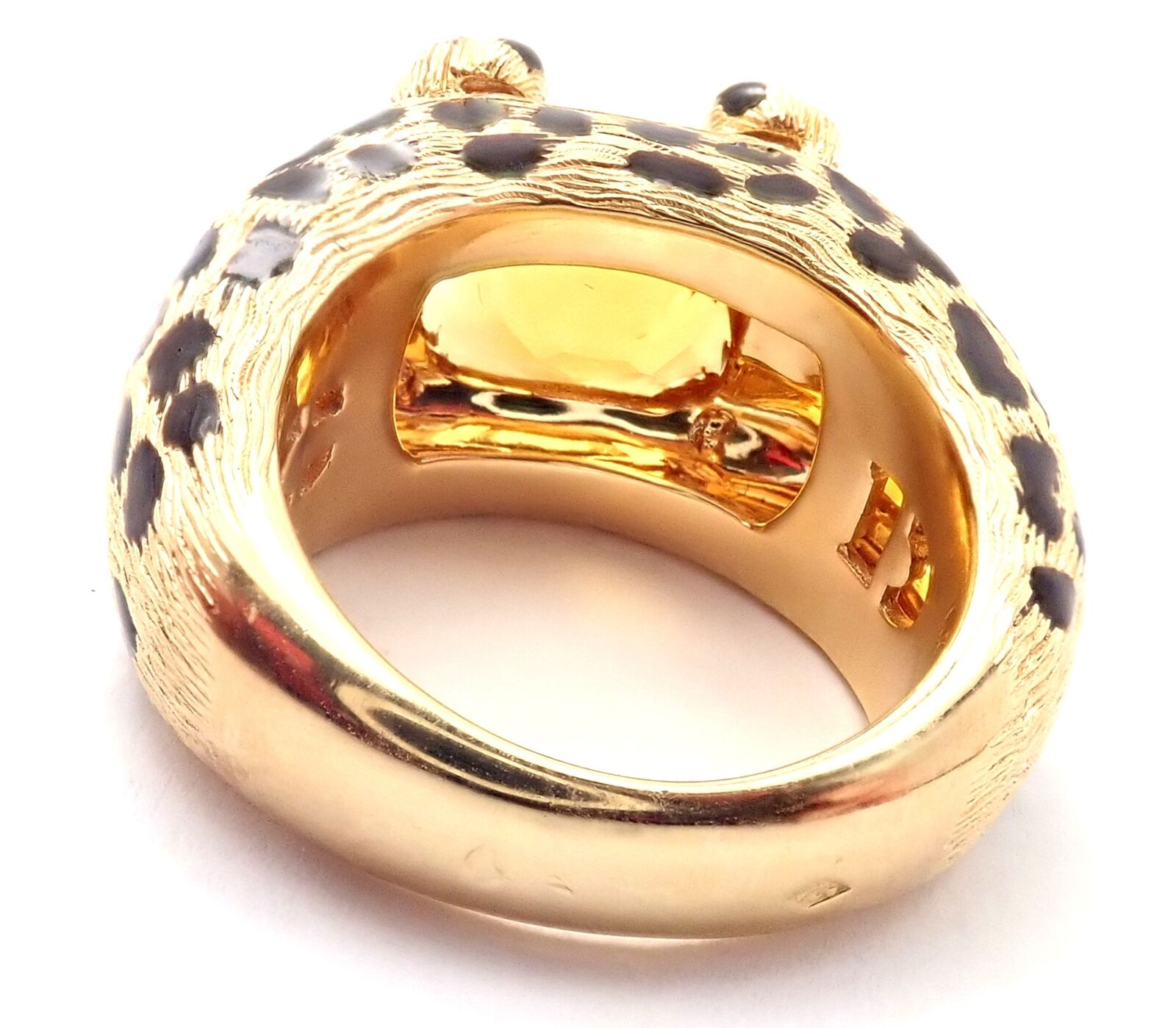 Rare! Authentic Christian Dior Leopard 18k Yellow Gold Citrine Enamel Ring Cert | Fortrove