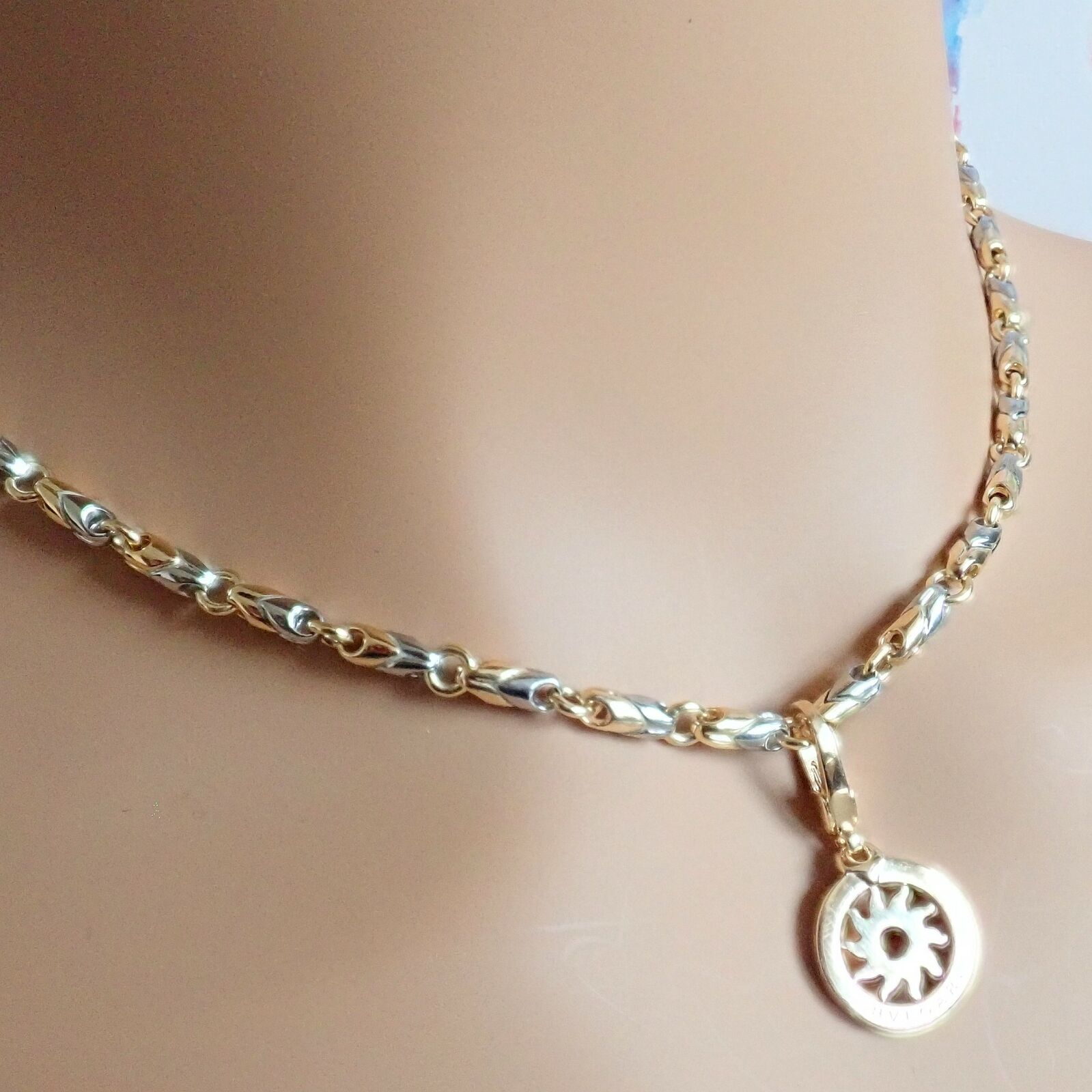 Authentic! Bulgari Tondo Sun 18k Yellow Gold Sun Pendant + 18k/SS Chain Necklace | Fortrove
