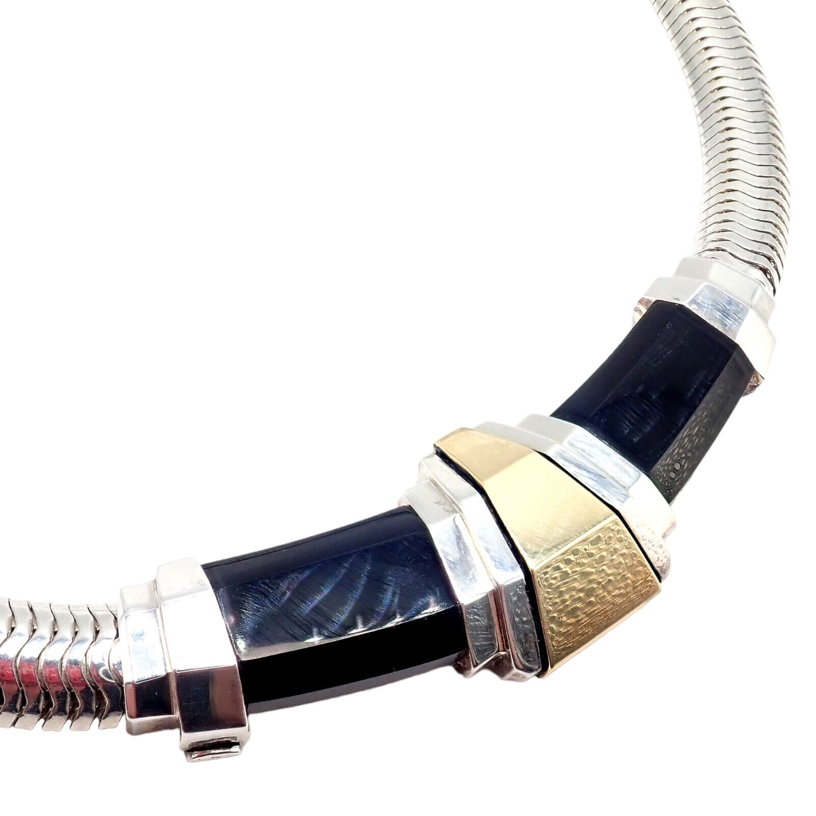 Authentic! Vintage Cartier 18k Yellow Gold + Silver Art Deco Onyx Necklace | Fortrove