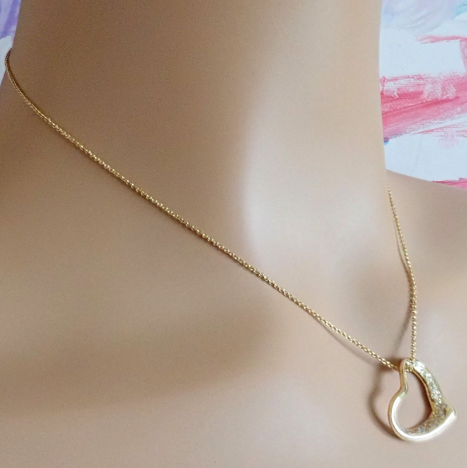 Authentic! Tiffany & Co Elsa Peretti 18k Yellow Gold Diamond Open Heart Necklace | Fortrove