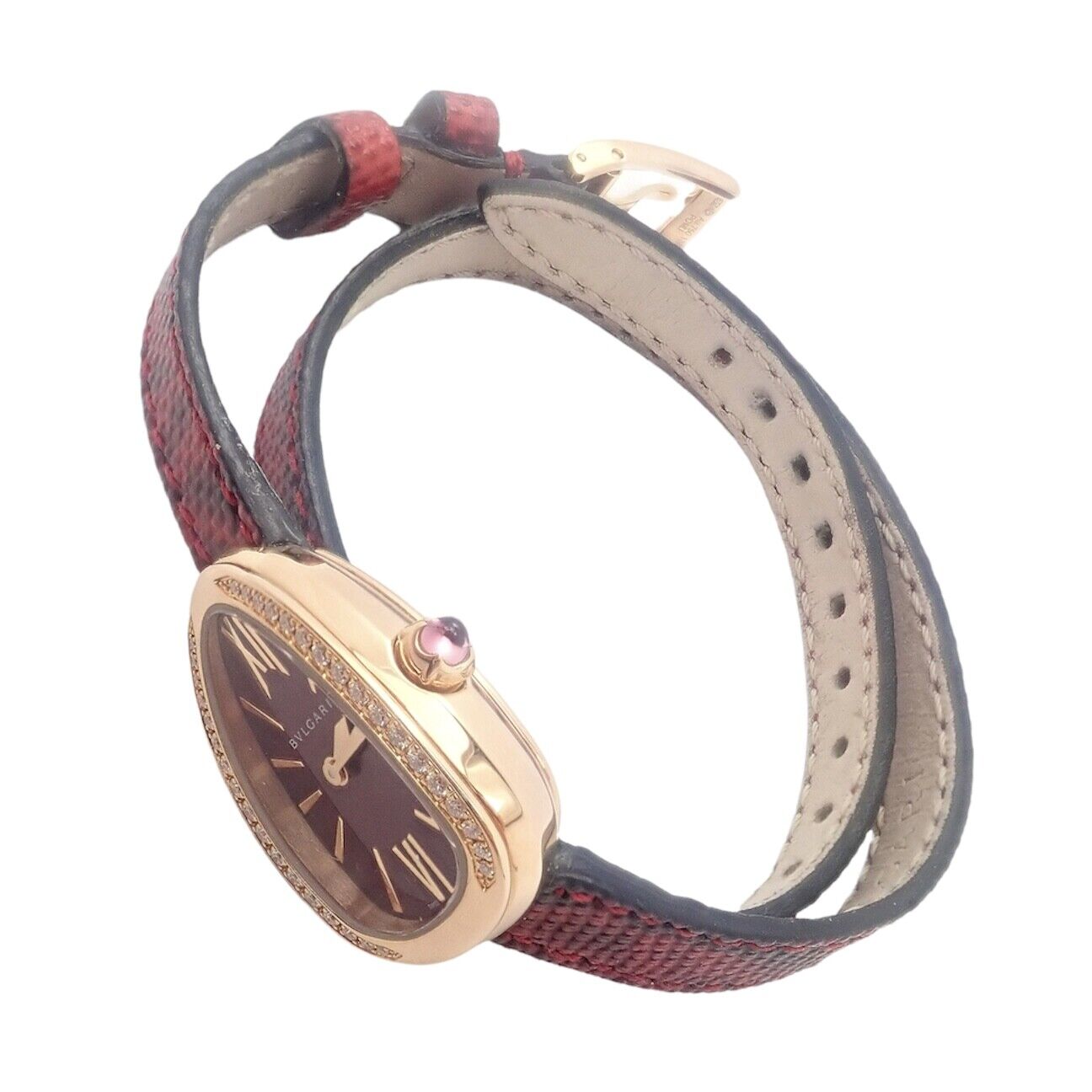 Bulgari 18k Rose Gold Diamond Tubogas Red Serpenti Snake Watch + Band + Tool | Fortrove