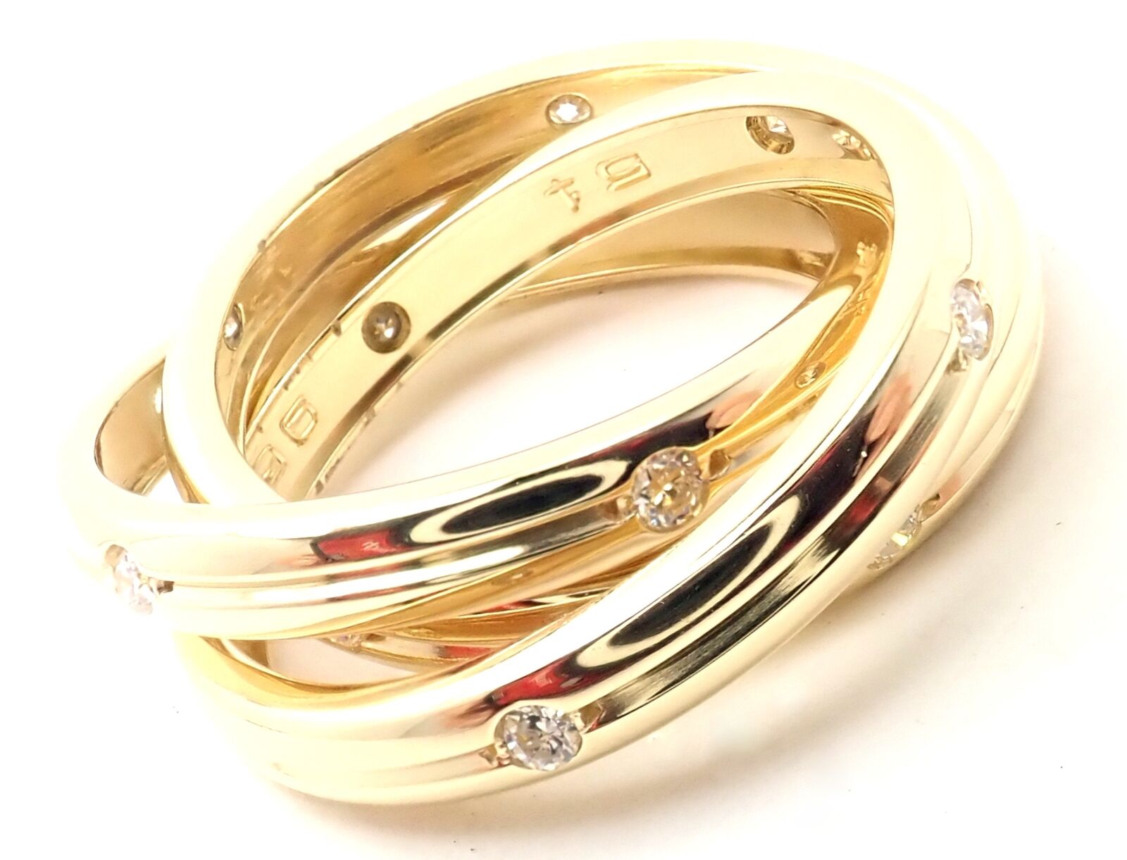 Authentic! Cartier 18k Yellow Gold Diamond Constellation Trinity Ring Size 51 | Fortrove
