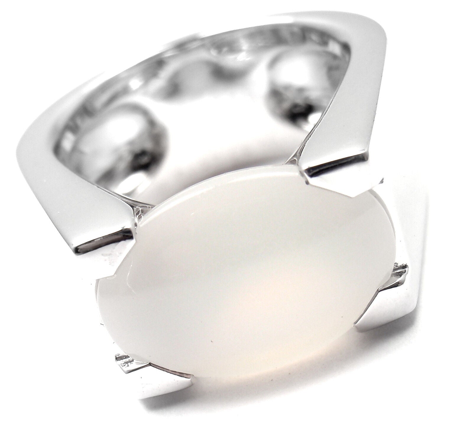 Authentic! Cartier 18k White Gold Moonstone Large Ring Size 50 US 5 1/4 | Fortrove