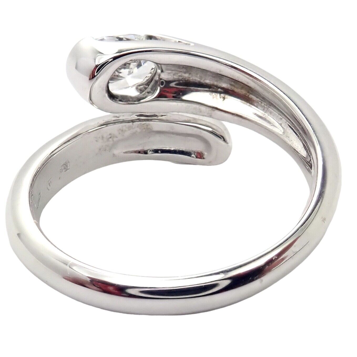 Authentic! Bulgari Bvlgari 18k White Gold Diamond Bypass Band Ring | Fortrove