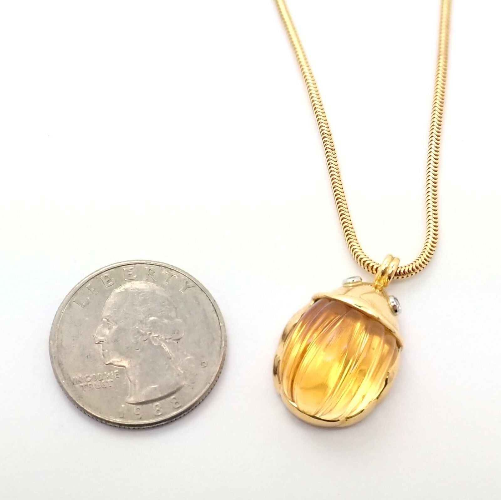 Rare Tiffany & Co Platinum 18k Gold Carved Citrine Diamond Scarab Necklace | Fortrove