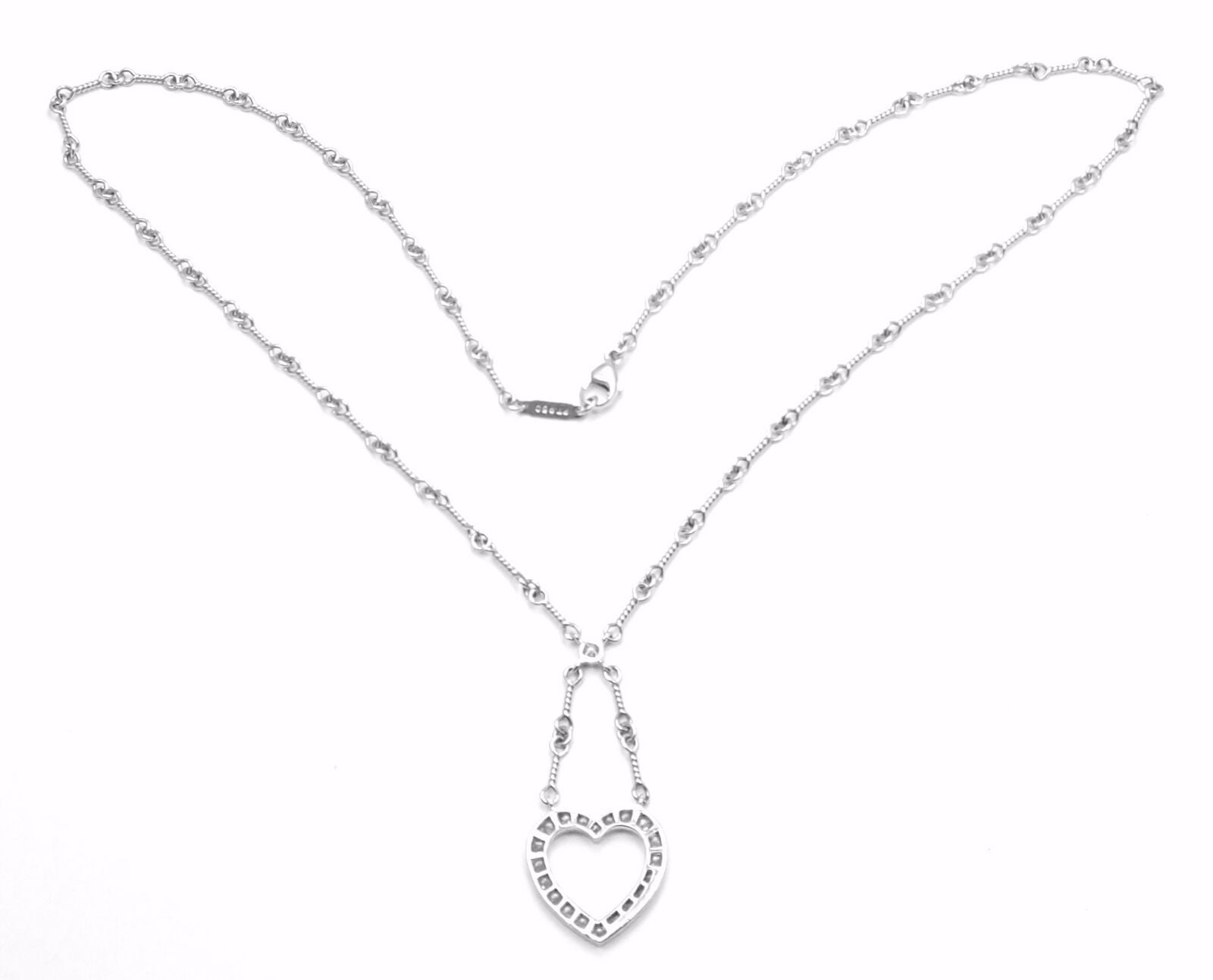Authentic! Tiffany & Co Platinum Diamond Open Heart Pendant Necklace | Fortrove
