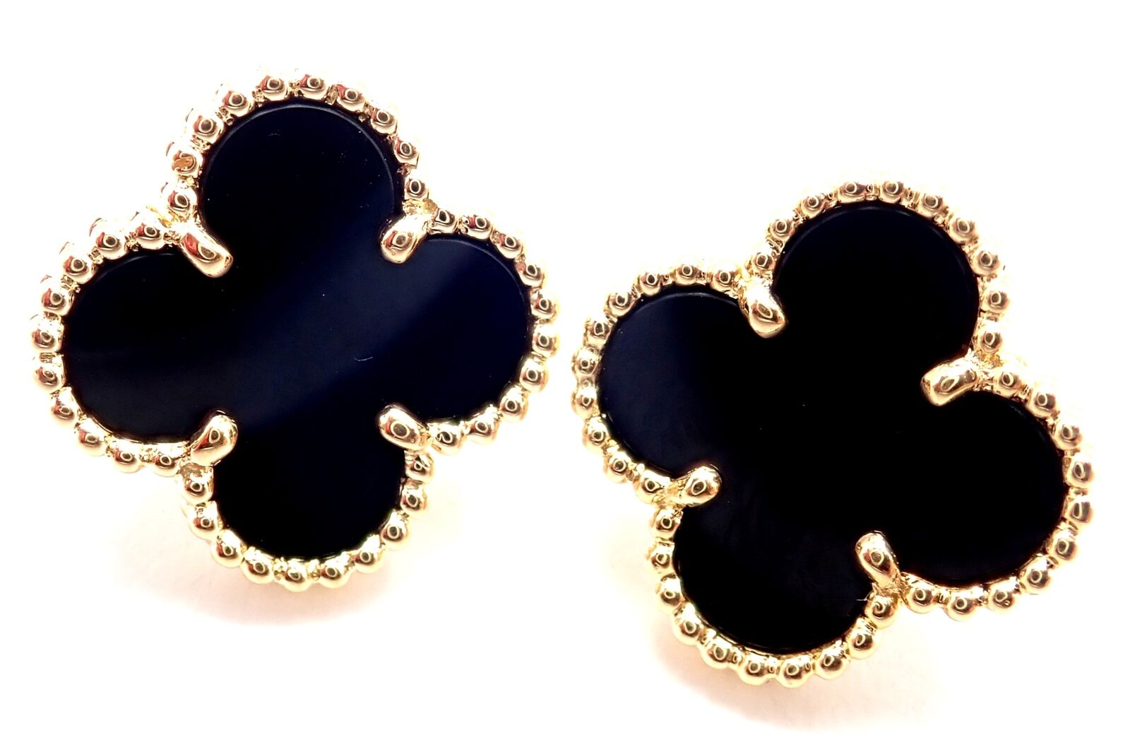 Van Cleef & Arpels Jewelry & Watches:Fine Jewelry:Earrings Van Cleef & Arpels Vintage Alhambra 18k Yellow Gold Black Onyx Earrings Cert.