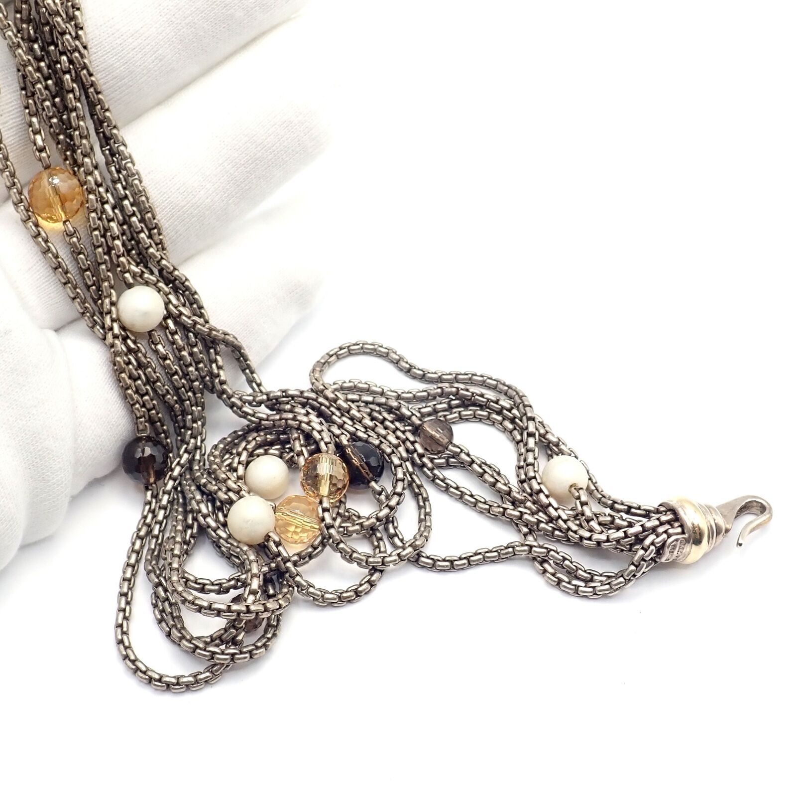 David Yurman DY 18k Yellow Gold Sterling Silver 8 Strand Box Chain Necklace | Fortrove