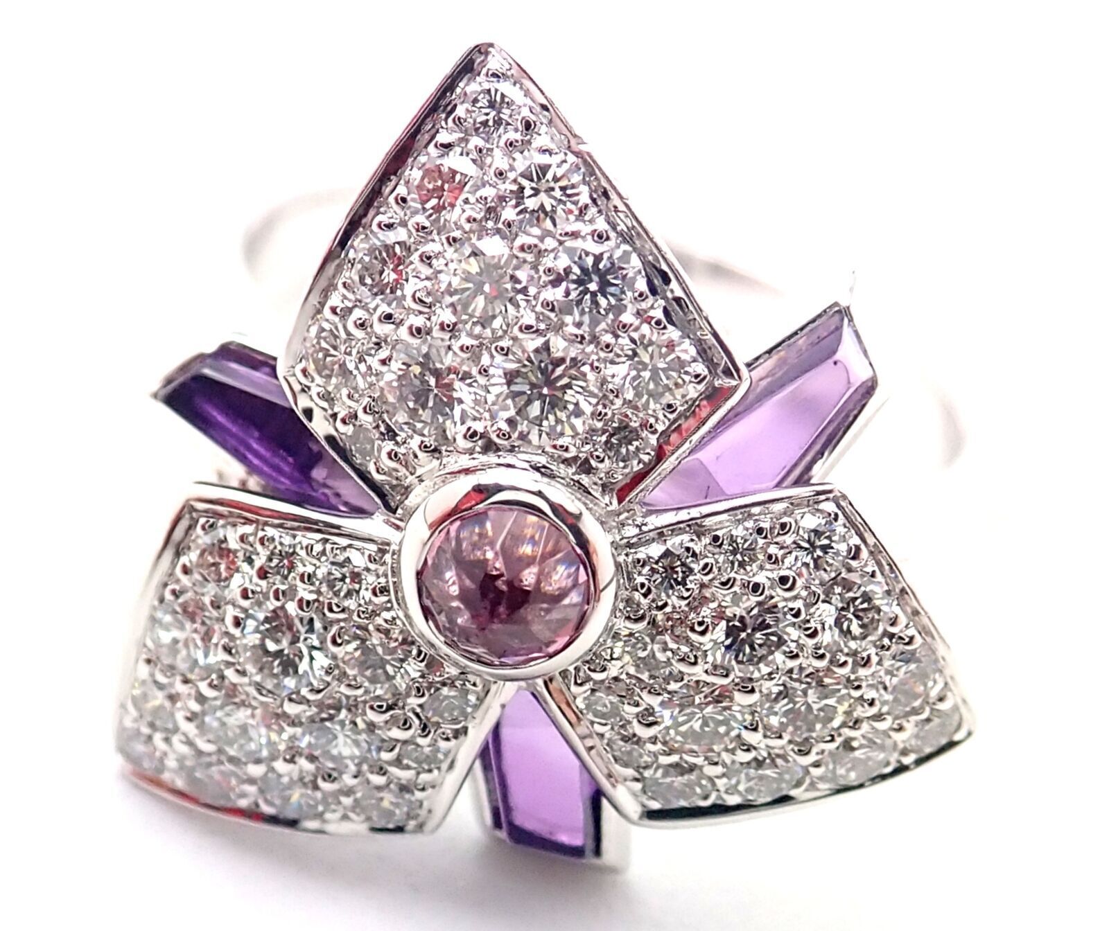 Cartier Caresse D'orchidées Orchid Flower 18k White Gold Diamond Amethyst Ring | Fortrove