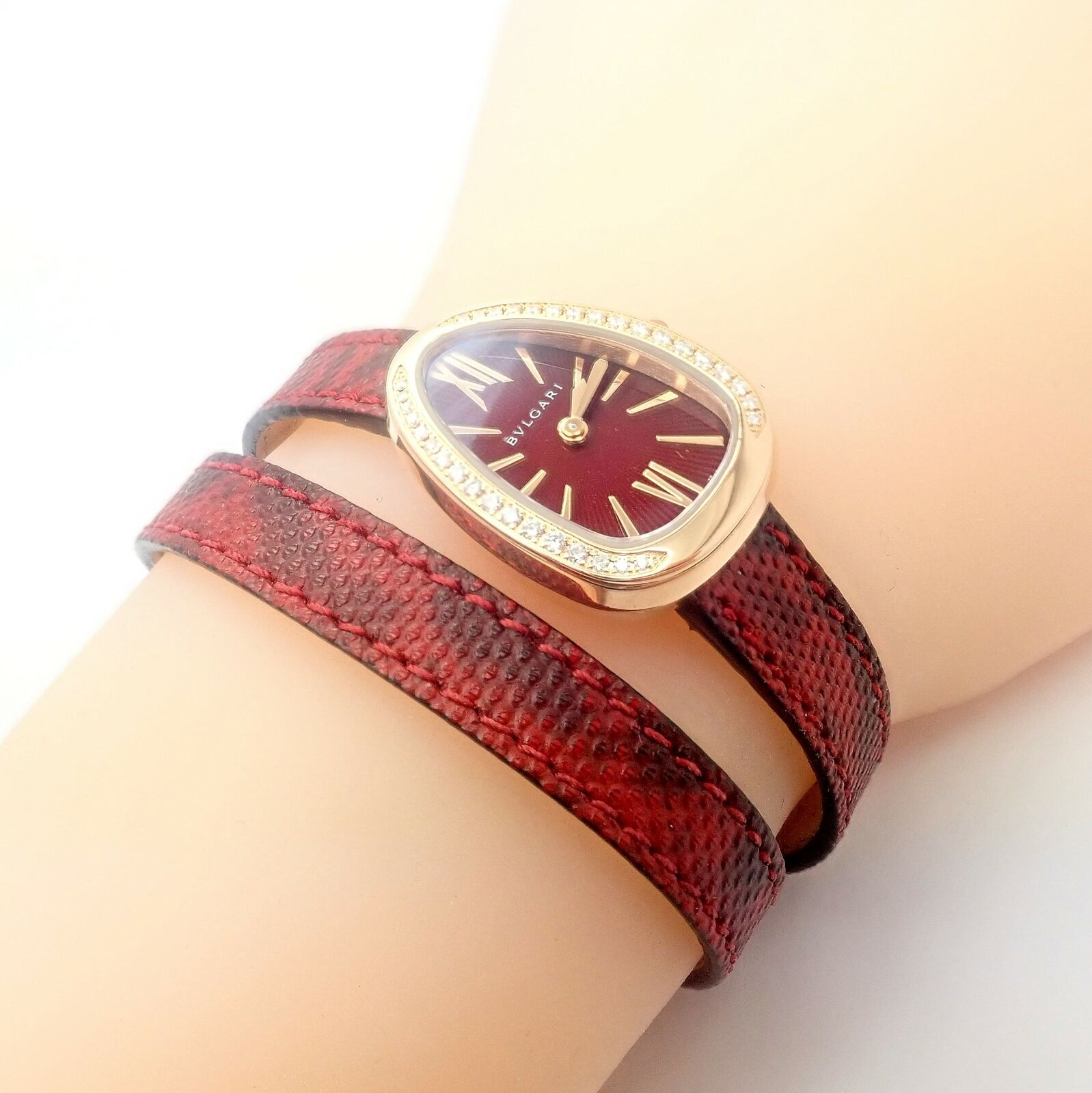 Bulgari 18k Rose Gold Diamond Tubogas Red Serpenti Snake Watch + Band + Tool | Fortrove
