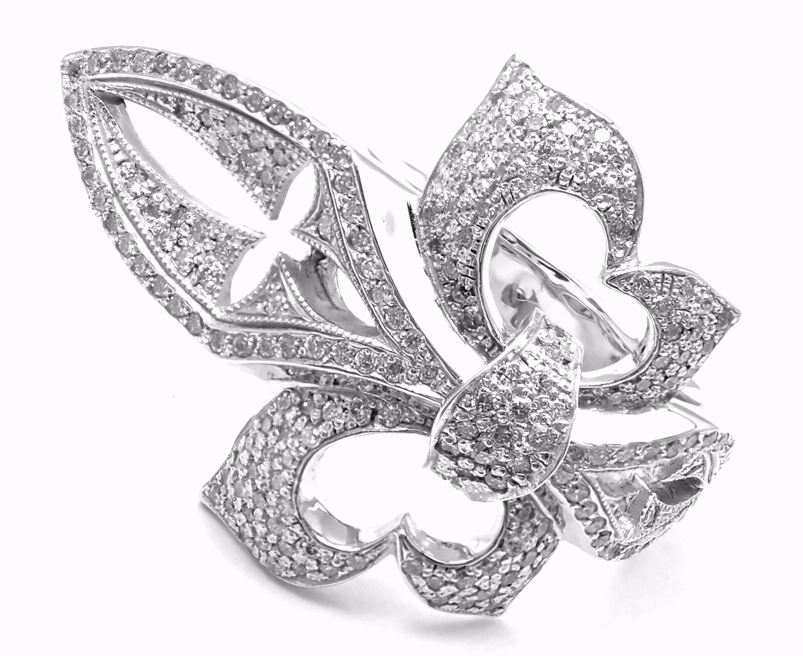 Authentic! Loree Rodkin 18k White Gold Diamond Fleur De Lis Ring Cert. | Fortrove