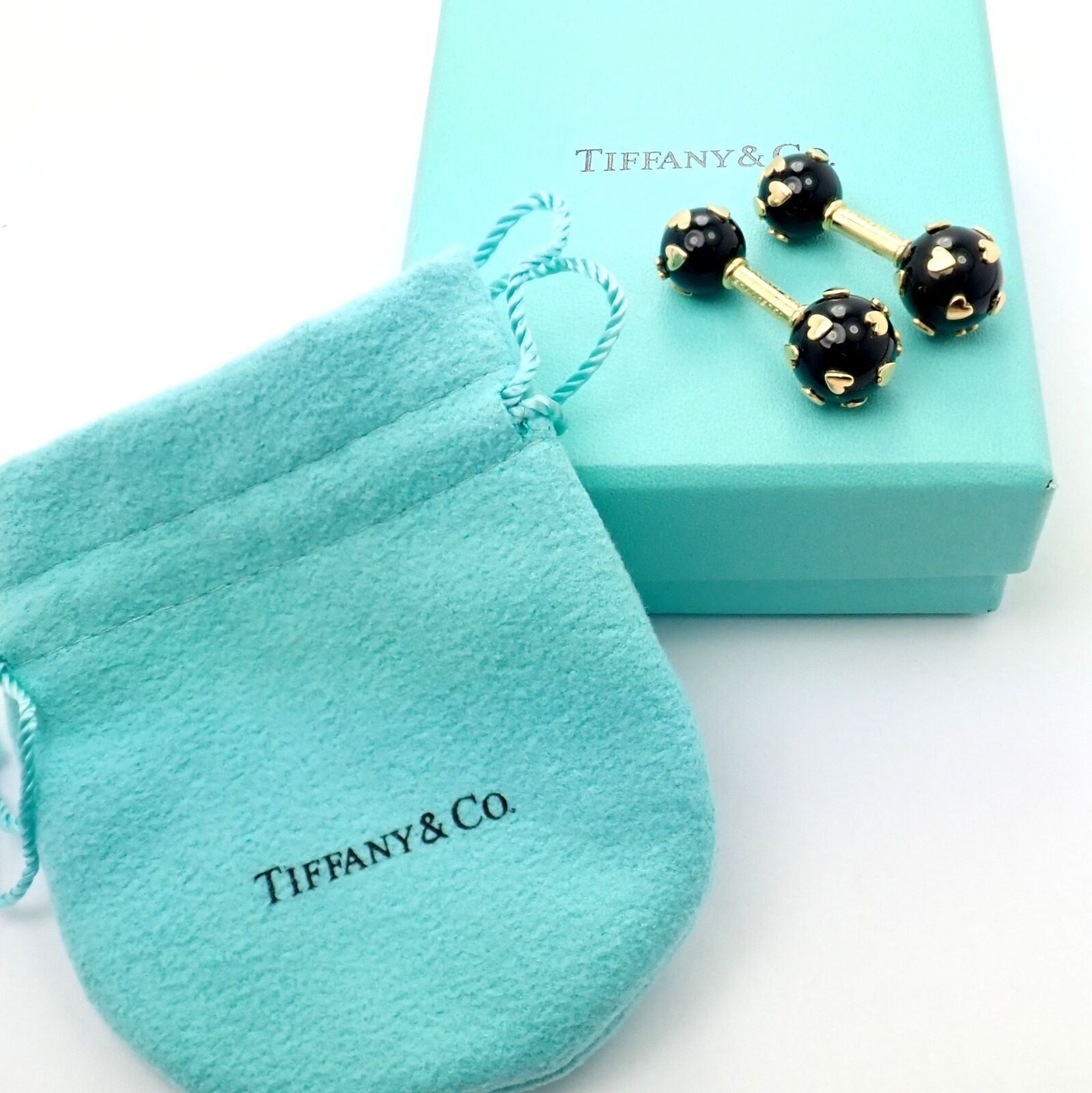 Tiffany & Co. Jewelry & Watches:Men's Jewelry:Cufflinks Rare Tiffany & Co Schlumberger France 18k Yellow Gold Onyx Heart Motif Cufflinks