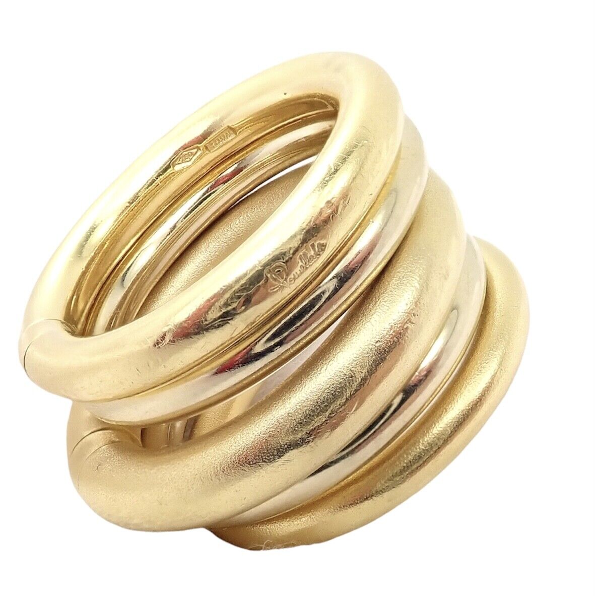 Authentic! Pomellato 18k Yellow White Gold Row Interlocking Tubolare Band Ring