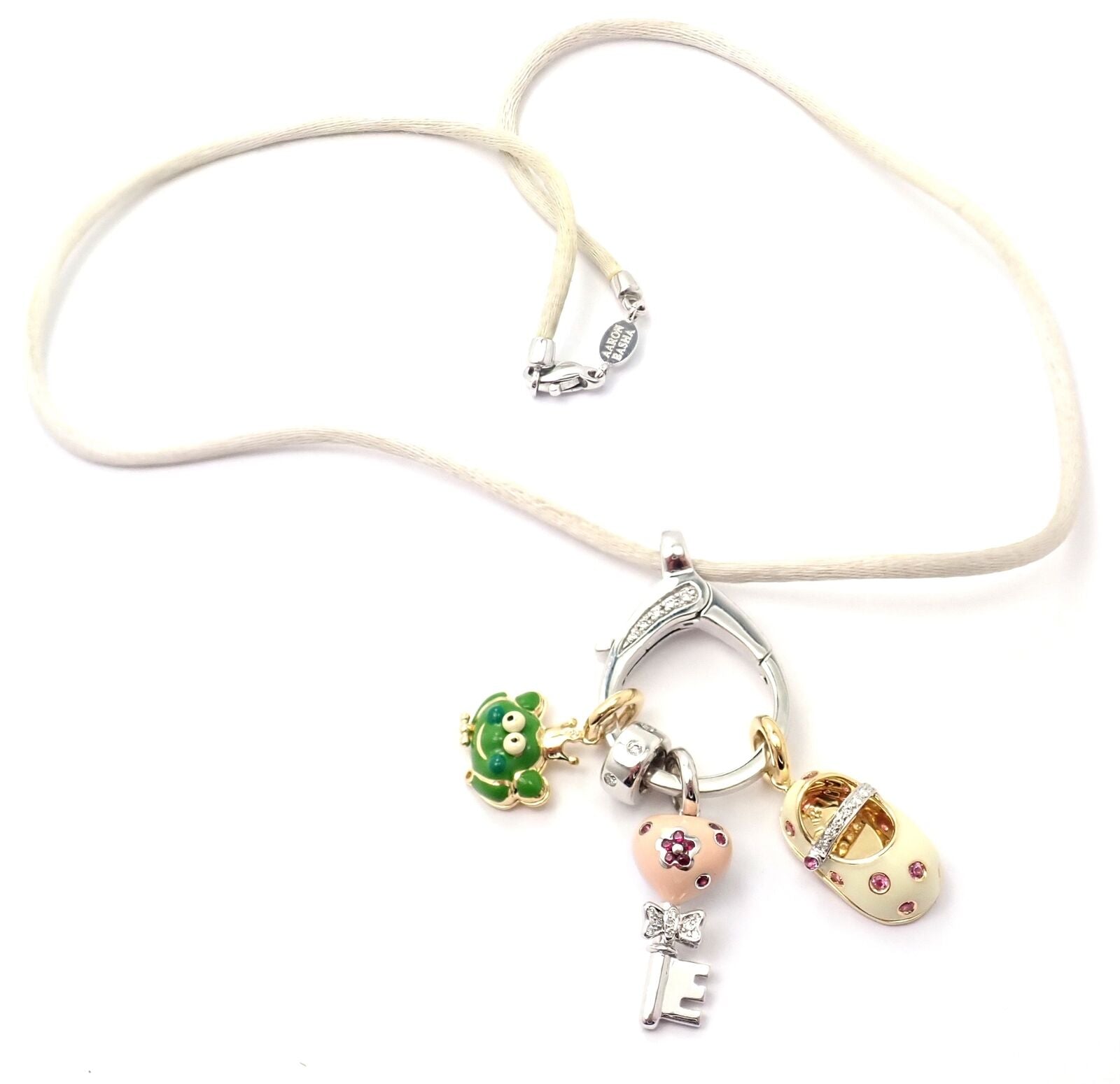 Authentic! Aaron Basha 18k White Gold Diamond Enhancer 3 Charms Spacer Necklace | Fortrove