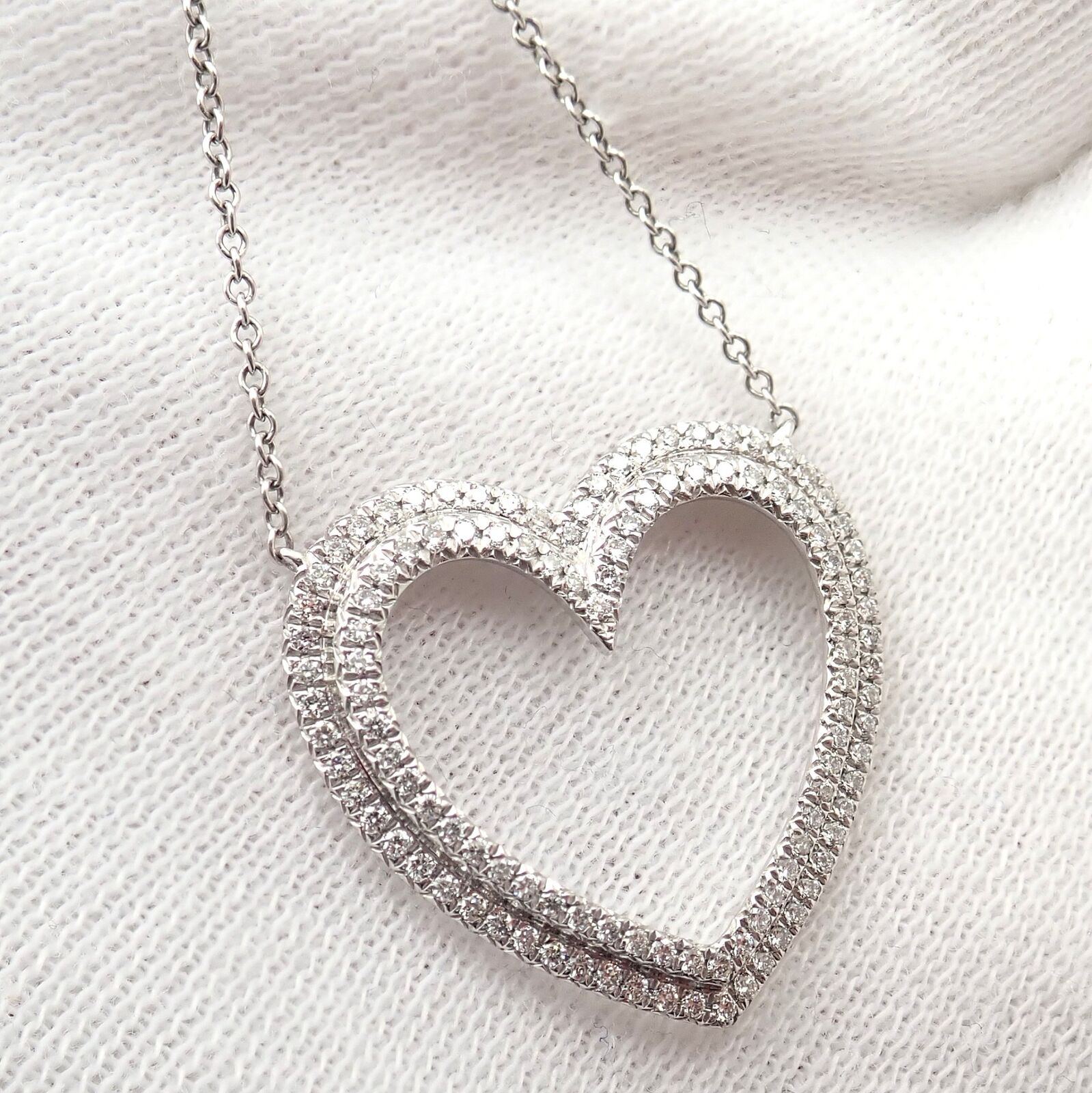Tiffany & Co Platinum Diamond Heart Double Metro Medium Pendant Necklace | Fortrove
