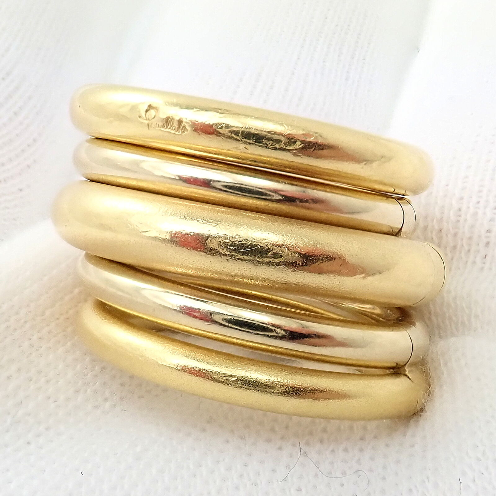 Authentic! Pomellato 18k Yellow White Gold 5 Row Interlocking Tubolare Band Ring | Fortrove