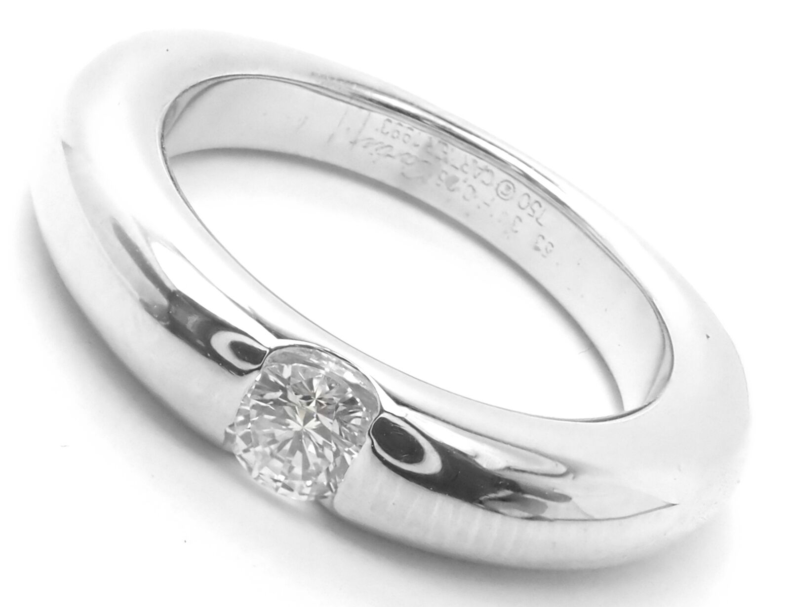 Authentic! Cartier 18k White Gold Diamond Ellipse Band Ring Size 53 US 6 1/4 | Fortrove