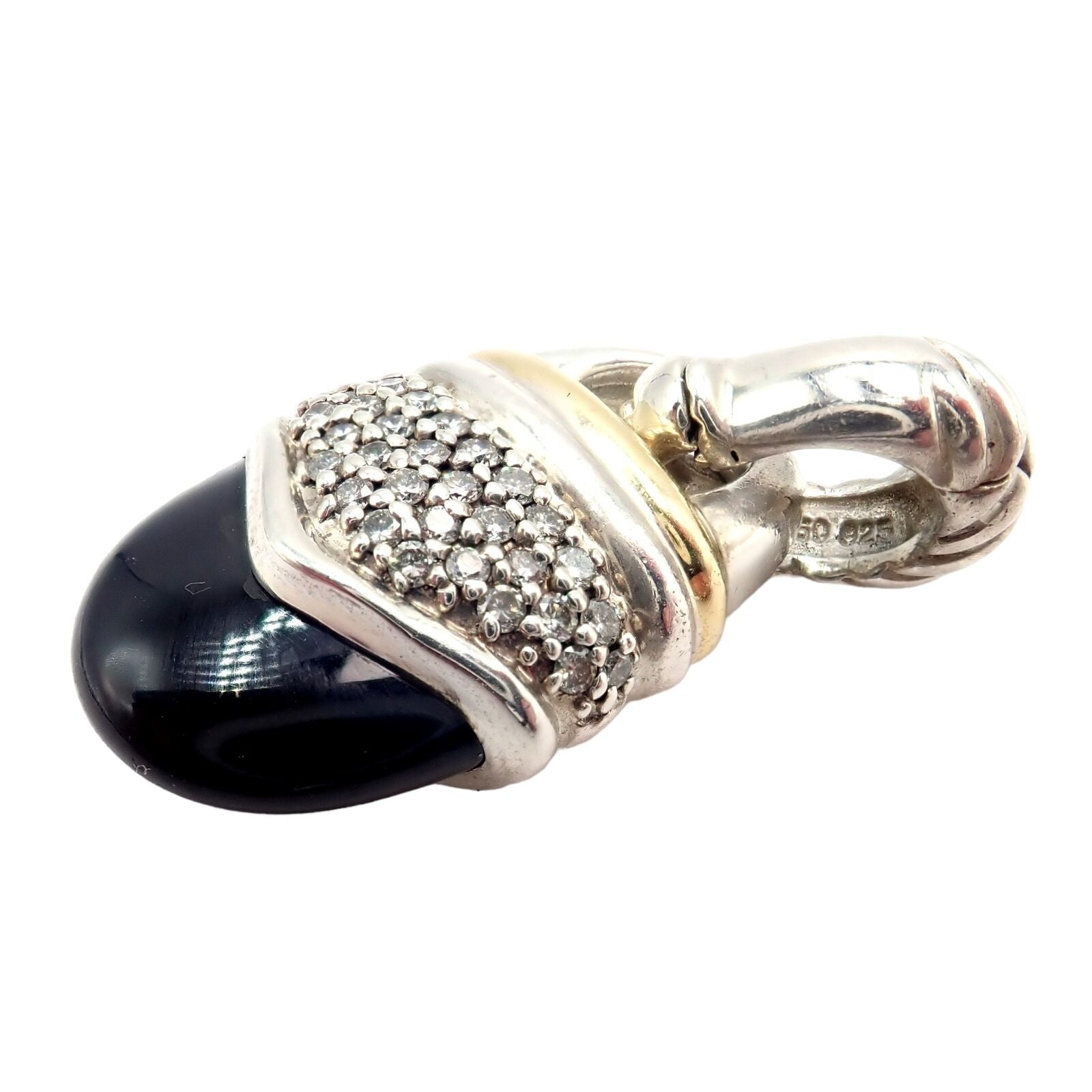 David Yurman 18k Yellow Gold + Silver Onyx Diamond Acorn Pendant | Fortrove