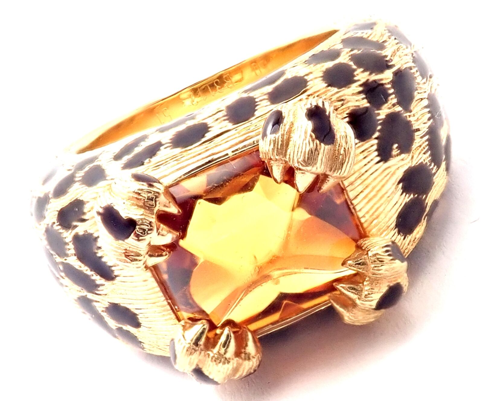 Rare! Authentic Christian Dior Leopard 18k Yellow Gold Citrine Enamel Ring Cert | Fortrove