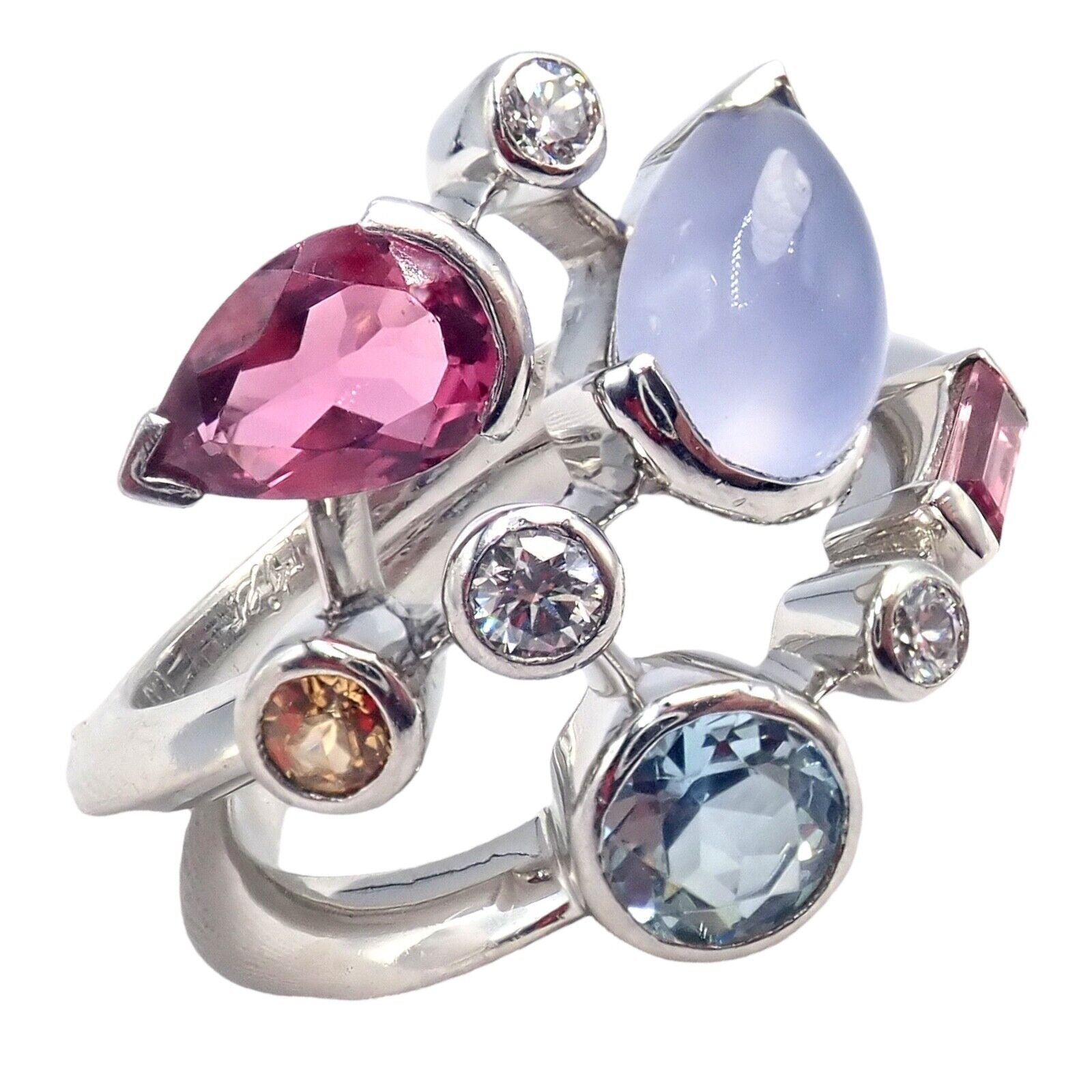 Cartier Meli Melo Platinum Chalcedony Tourmaline Garnet Diamond Ring sz 5.75 | Fortrove