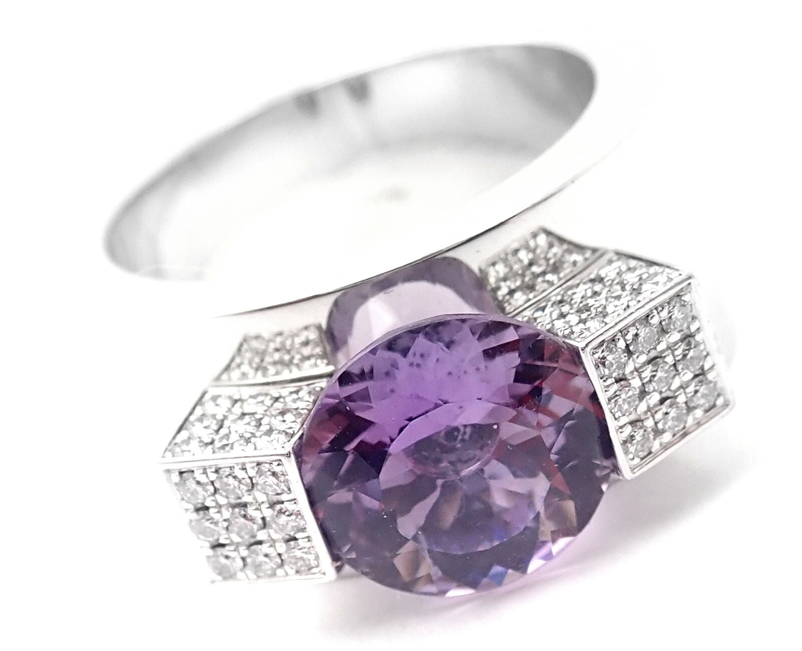 Authentic! Chopard 18k White Gold Diamond Amethyst Wide Band Ring | Fortrove