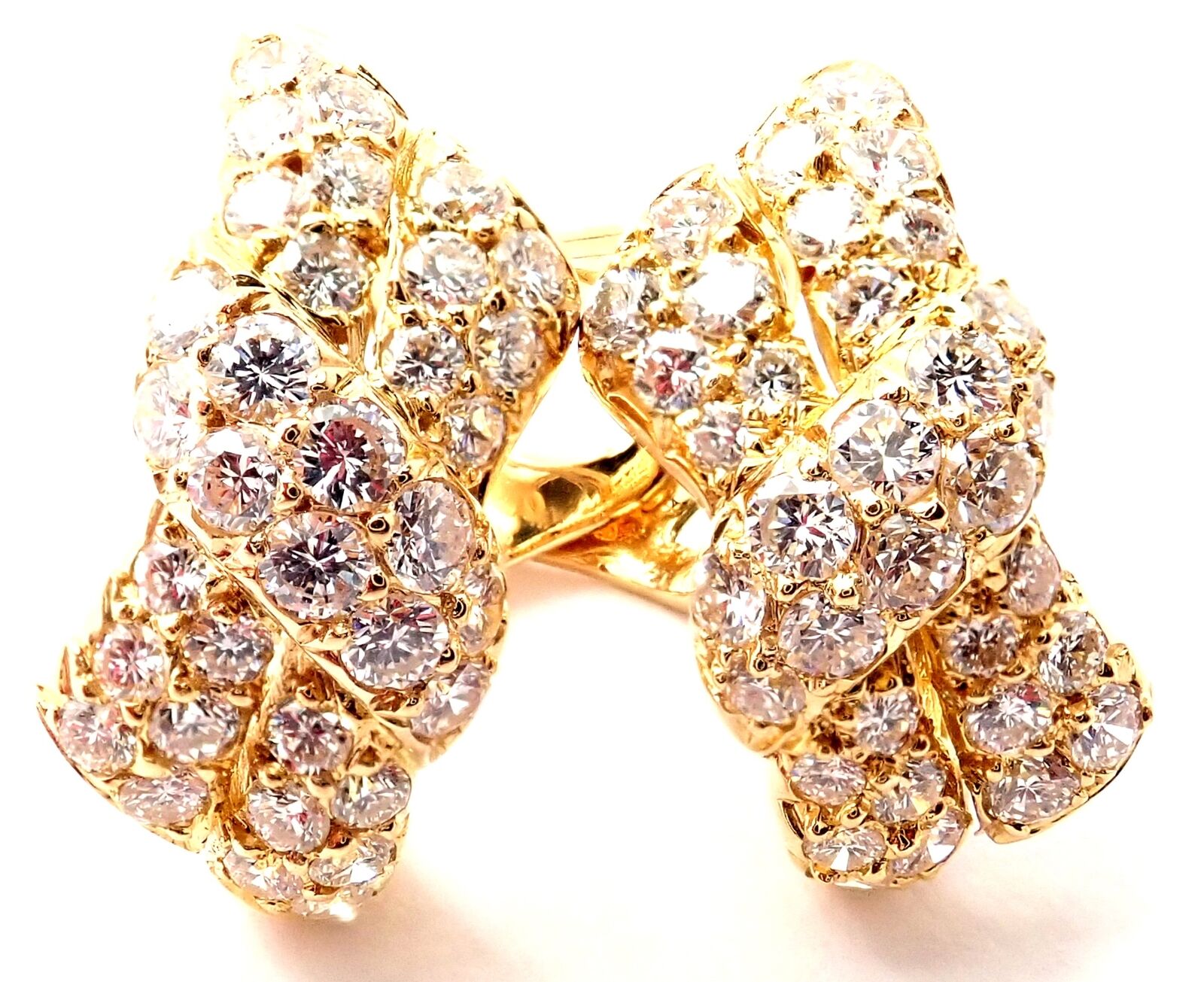 Rare! Authentic Van Cleef & Arpels 18k Yellow Gold Diamond Bow Earrings Paper | Fortrove
