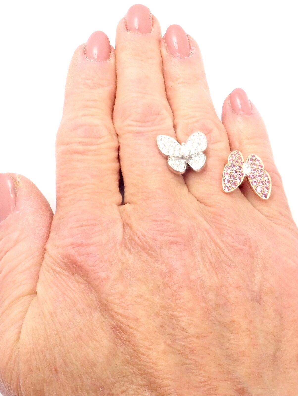 Van Cleef & Arpels 18k Gold Diamond Sapphire Two Butterfly Between Finger Ring | Fortrove
