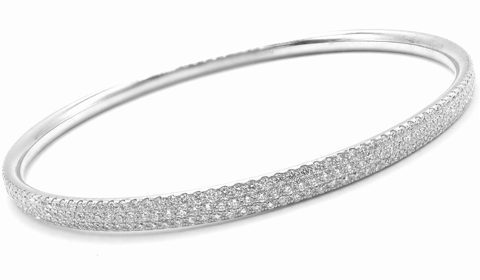 Tiffany & Co Metro 18k White Gold Full Diamond Three Row Bangle Bracelet $22,300 | Fortrove