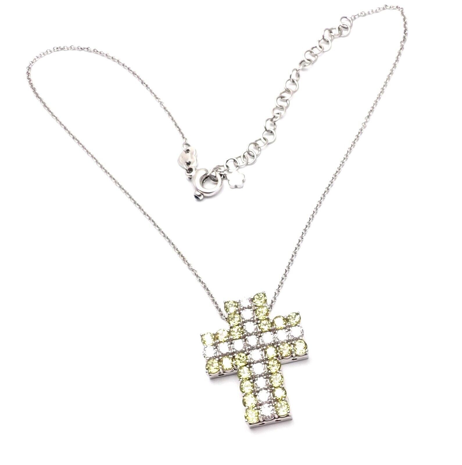 New! Authentic Pasquale Bruni 18k White Gold Diamond Peridot Cross Necklace | Fortrove