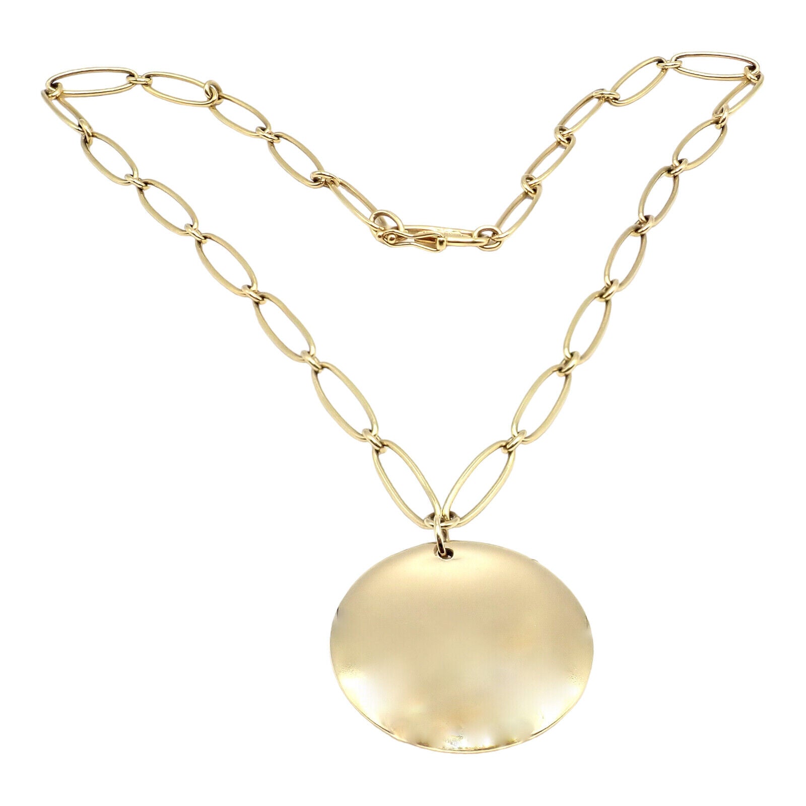 Authentic! Tiffany & Co Peretti 18k Yellow Gold 30mm Disc Pendant Necklace | Fortrove
