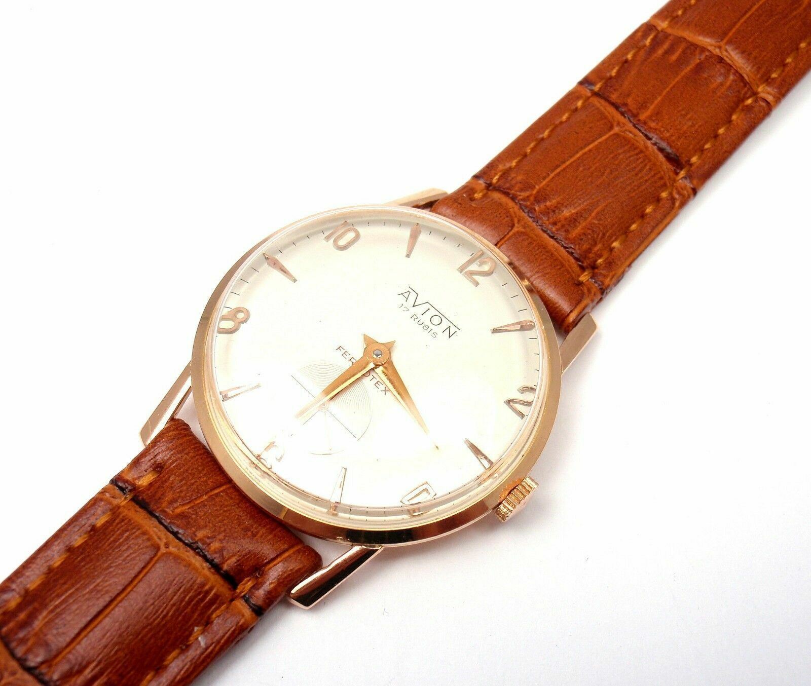 Authentic! Ferrotex Avion 18k Yellow Gold Manual Wind 17j Watch | Fortrove