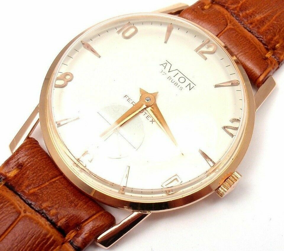 Authentic! Ferrotex Avion 18k Yellow Gold Manual Wind 17j Watch | Fortrove