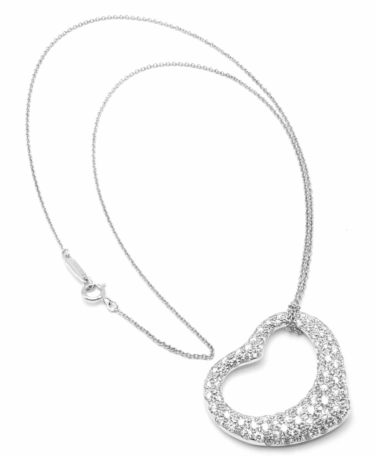 Authentic Tiffany & Co Peretti Platinum Diamond Large Open Heart Necklace $26000 | Fortrove