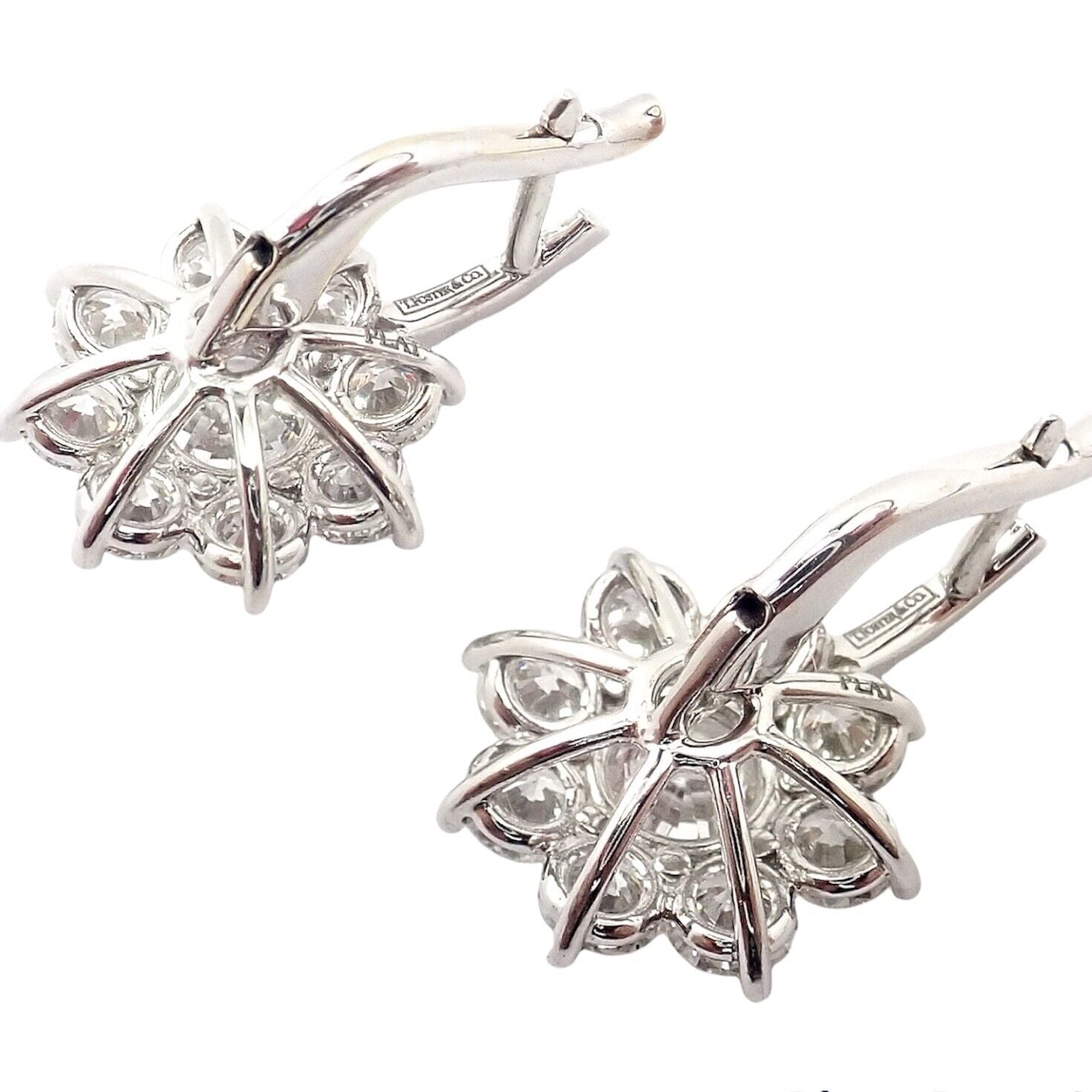 Authentic! T Foster & Co Platinum Flower 4.84ctw Diamond Stud Halo Earrings GIA | Fortrove