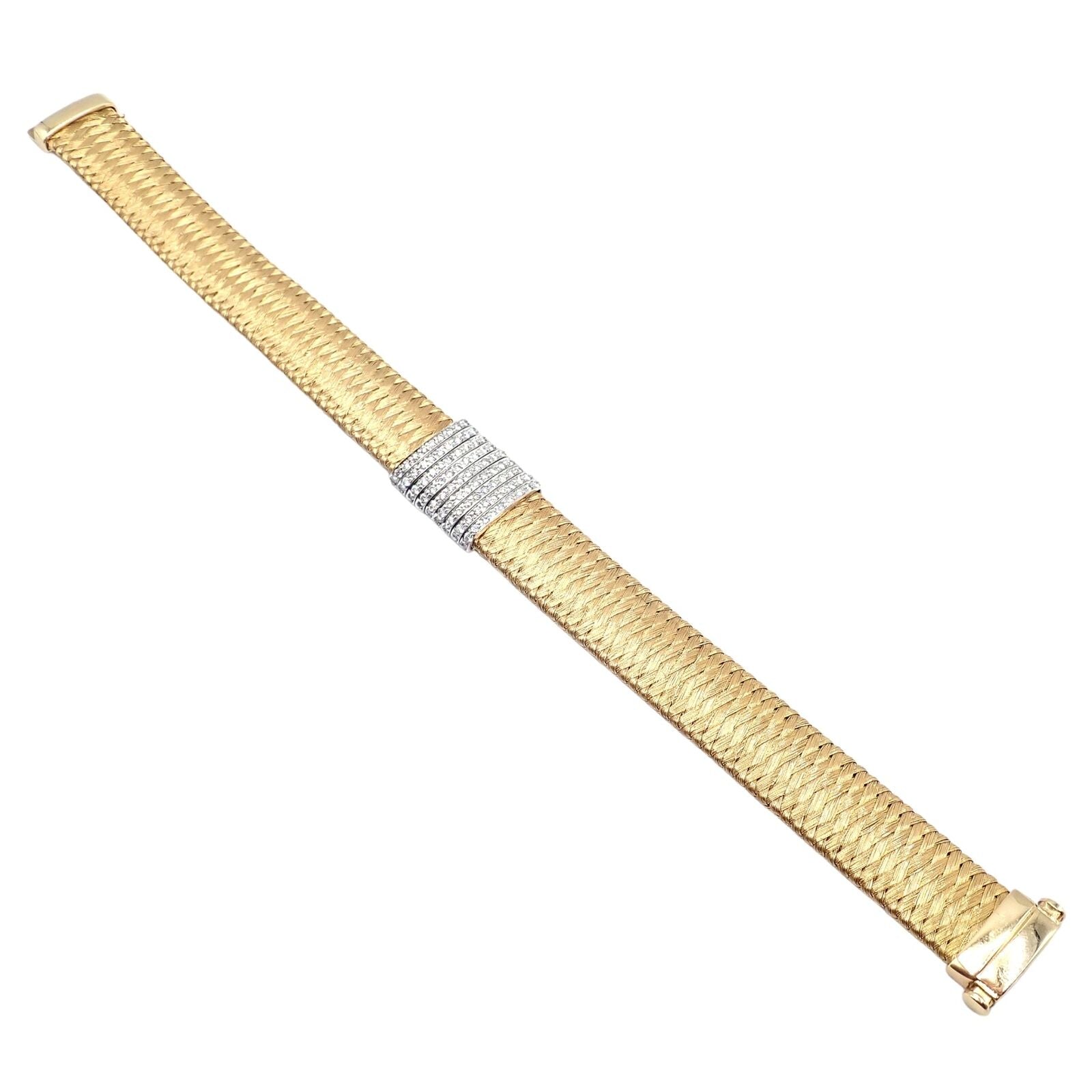 Authentic! Roberto Coin 18k Yellow Gold 9 Row Diamond Silk Weave Bracelet | Fortrove