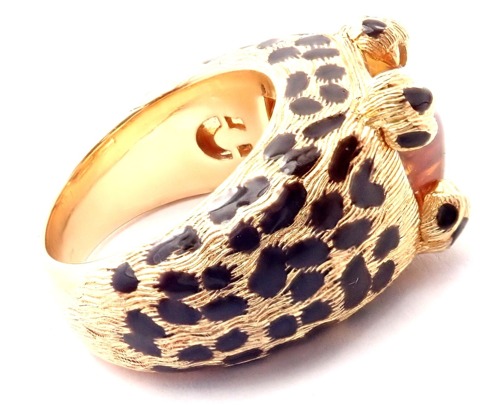 Rare! Authentic Christian Dior Leopard 18k Yellow Gold Citrine Enamel Ring Cert | Fortrove