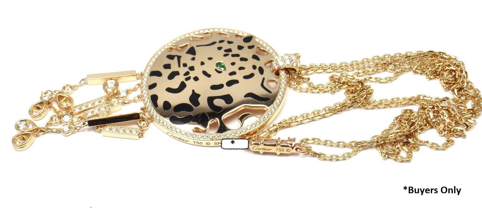 Authentic! Cartier Panther 18k Yellow Gold Diamond Tsavorite Lacquer Necklace | Fortrove