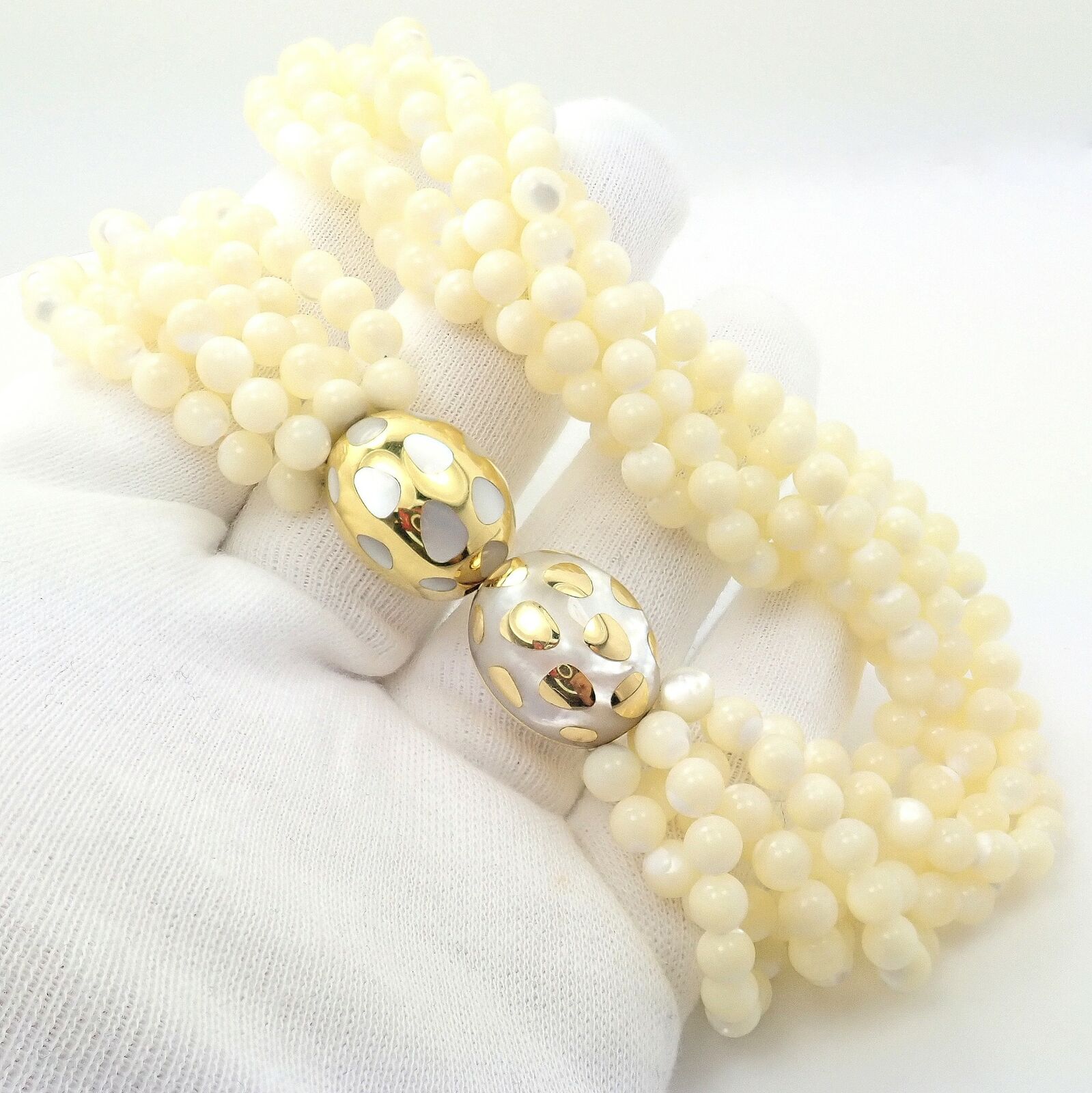 Tiffany & Co Cummings 18k Gold Mother Of Pearl Bead Torsade Inlaid Necklace | Fortrove